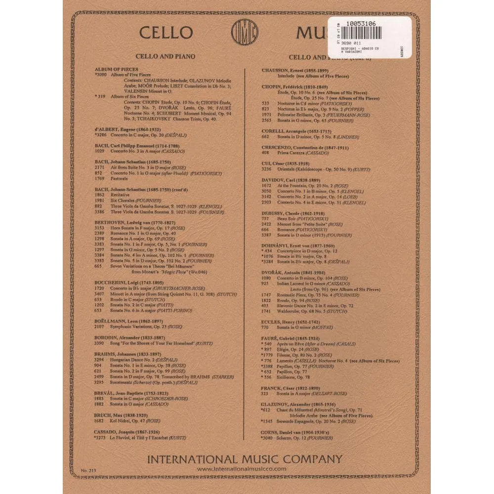 International Respighi Adagio con Variazioni Cellonoten Klavier