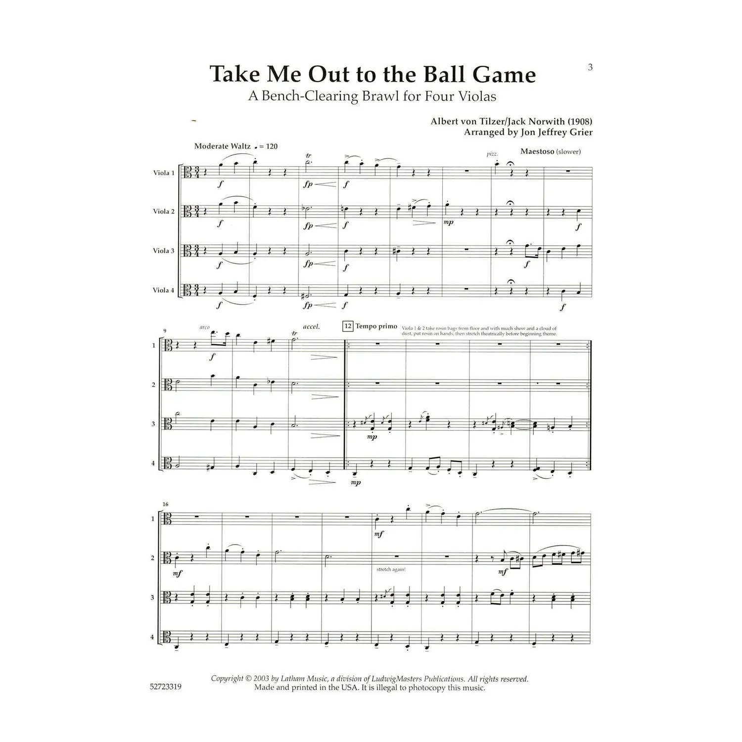 Latham Take Me Out to the Ballgame 4 Violen Noten