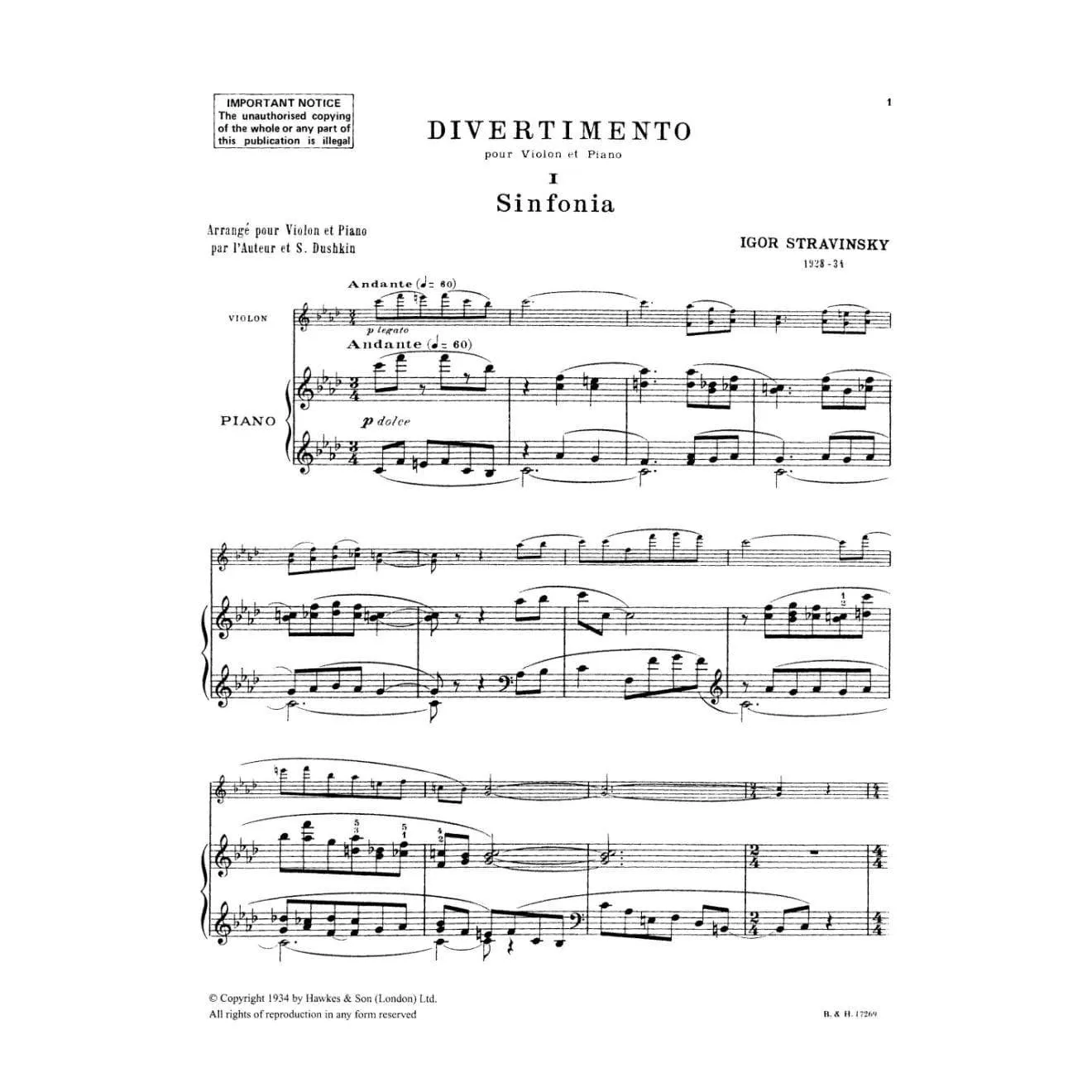 Stravinsky Divertimento Violine Klavier Noten Boosey