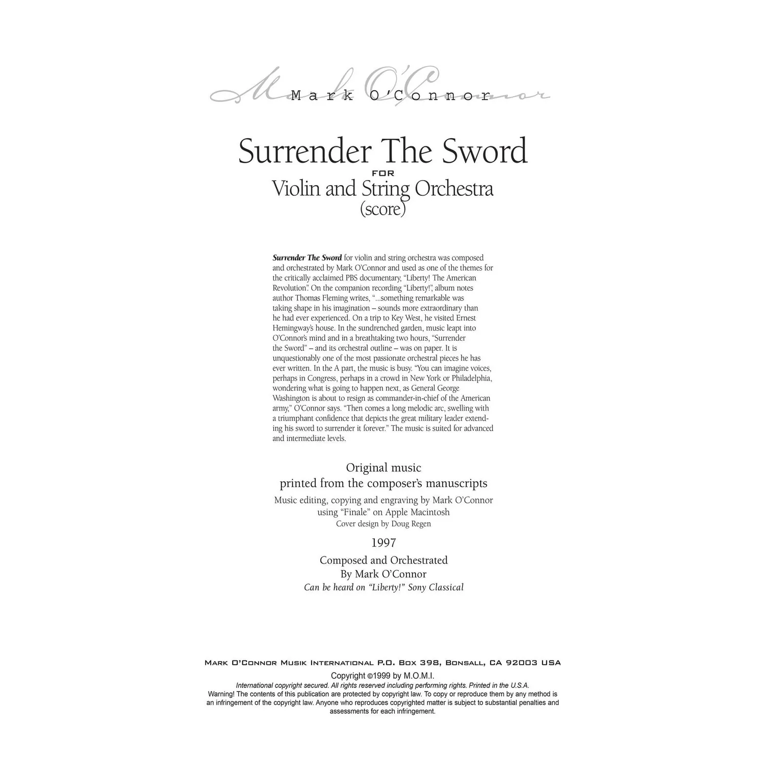 Shar Music OConnor Surrender the Sword Score Download Violine