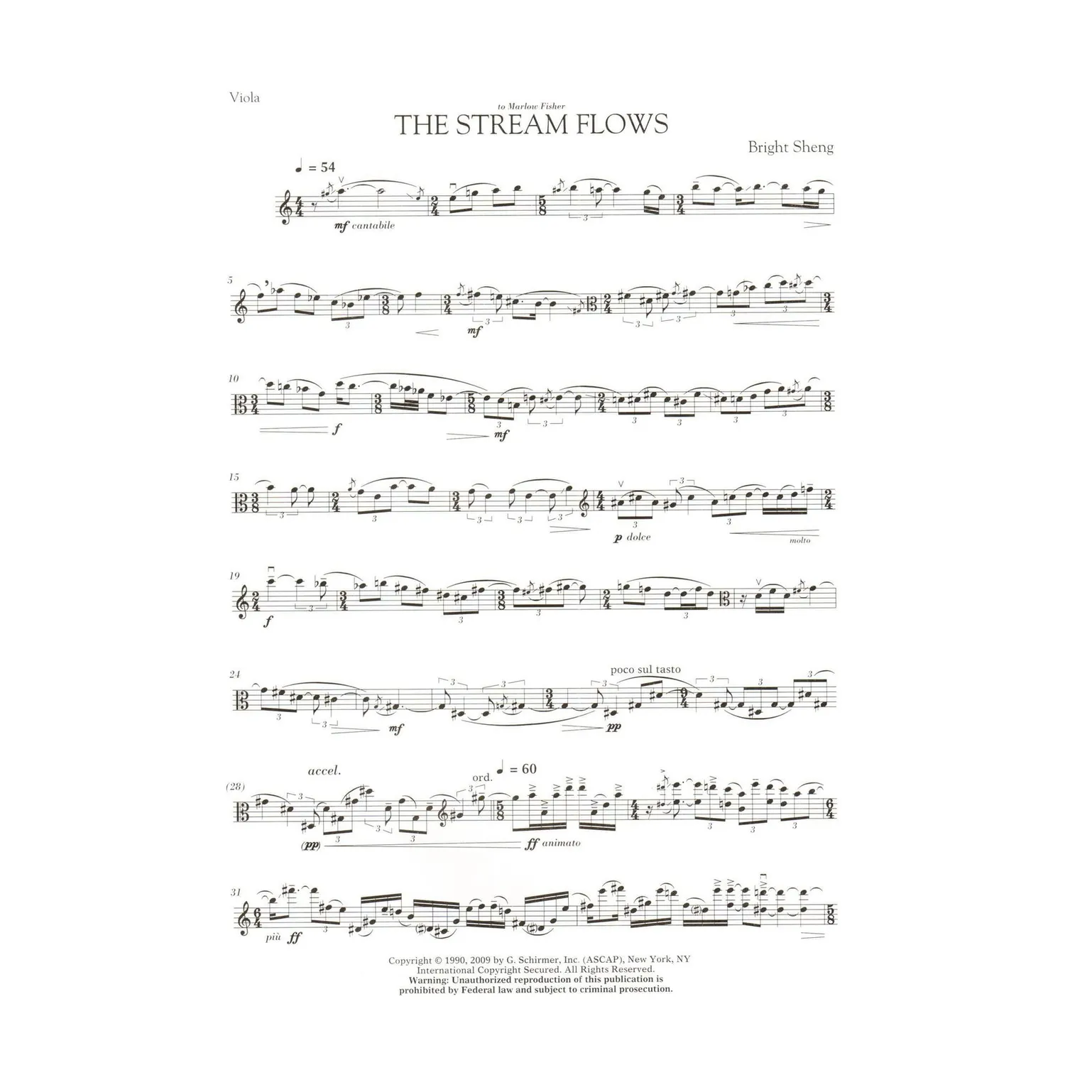 G. Schirmer Bright Sheng The Stream Flows Noten Viola