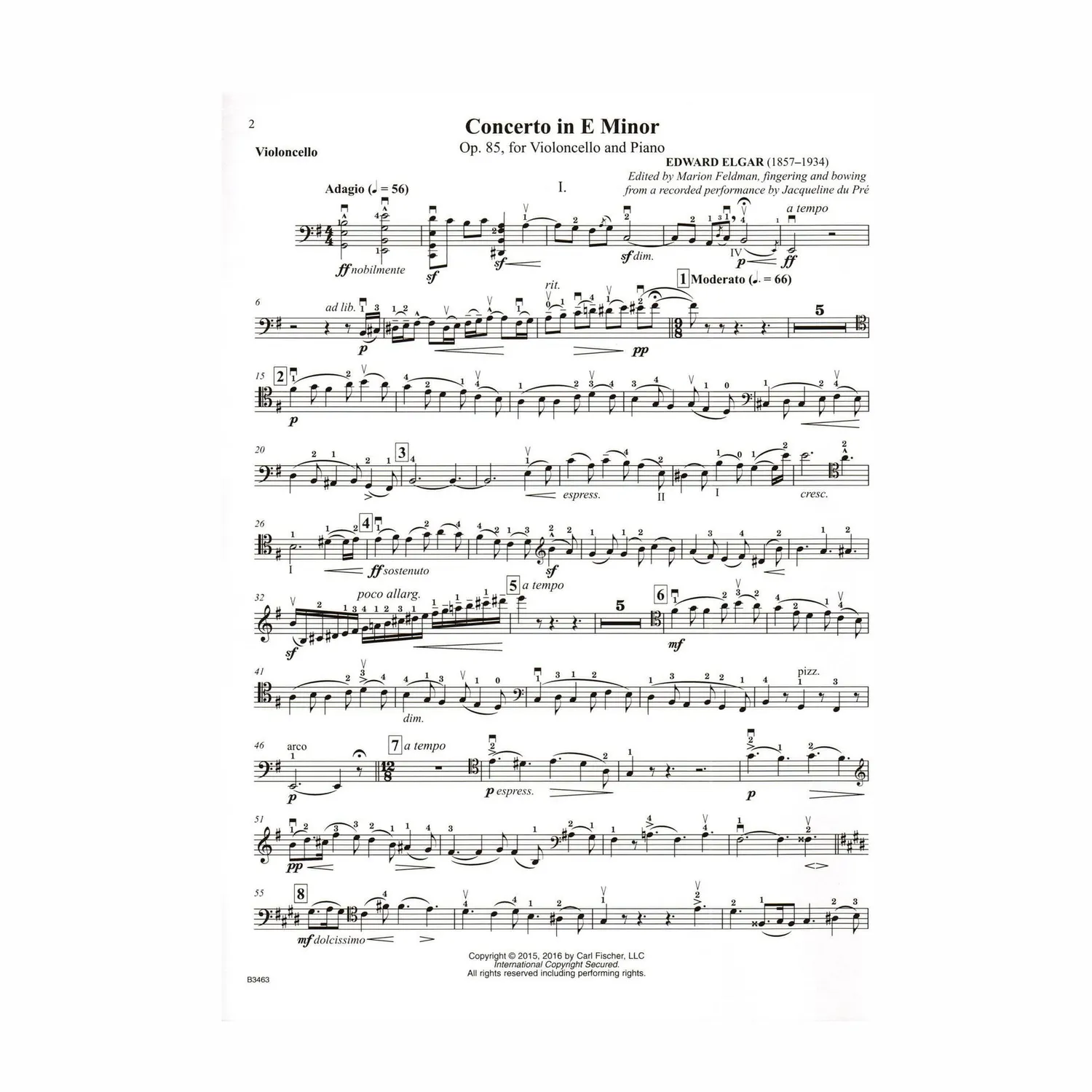 Carl Fischer Elgar Cellokonzert Op.85 Noten Cello Klavier du Pré