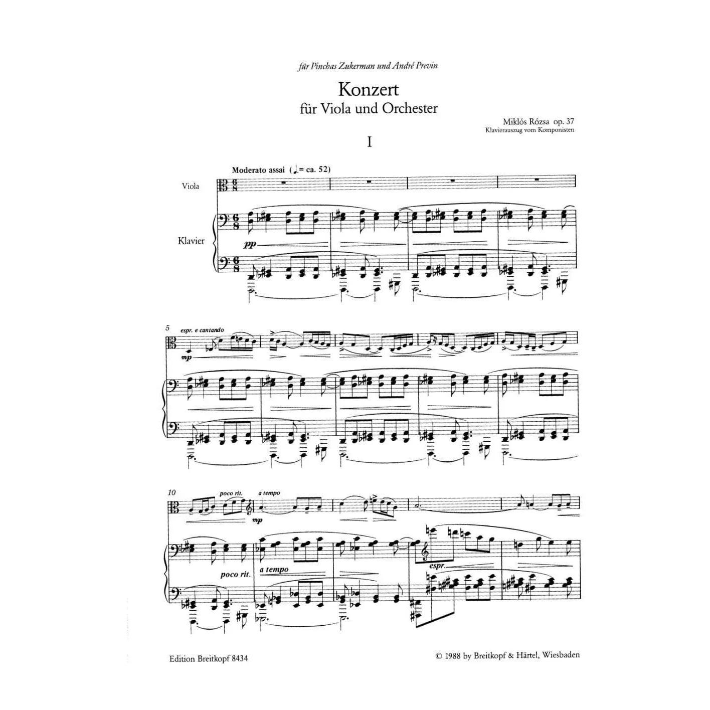 Shar Rózsa Viola Concerto Op.37 Noten Bratsche Klavier