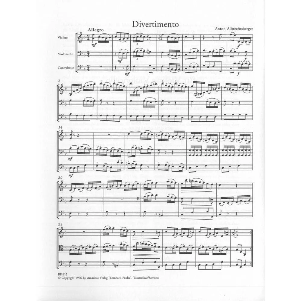 Amadeus Albrechtsberger Divertimento F-Dur Streichtrio Noten