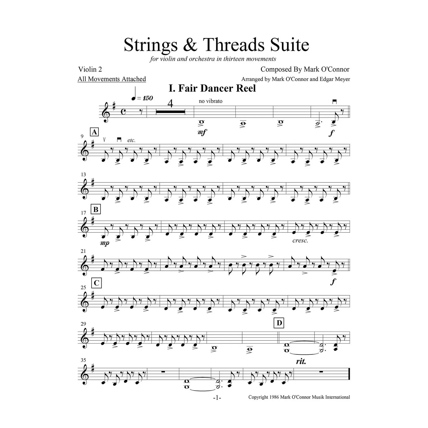 O'Connor Strings Threads Suite Violine Orchester Stimmen Download