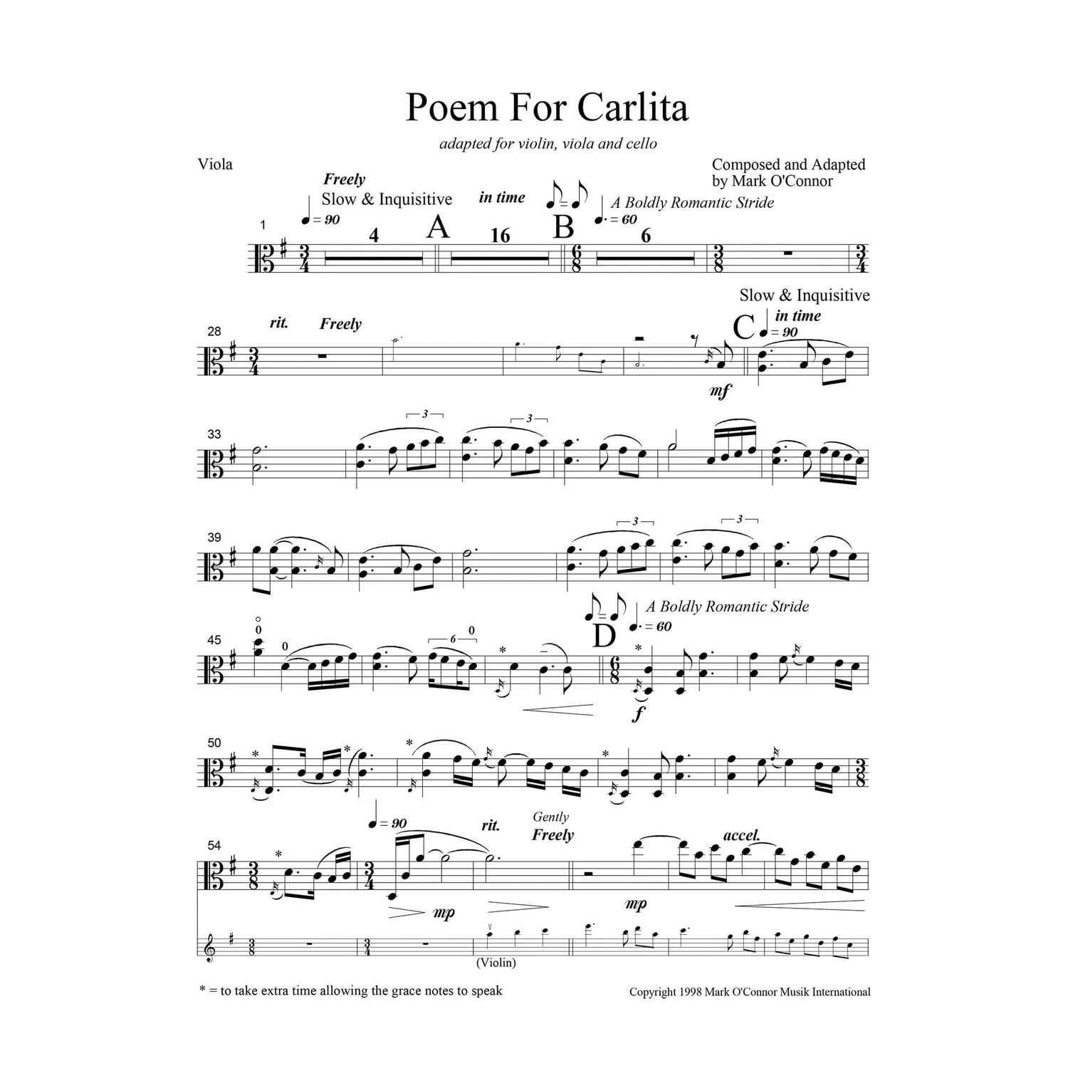 Mark O'Connor Poem for Carlita Noten Viola Download