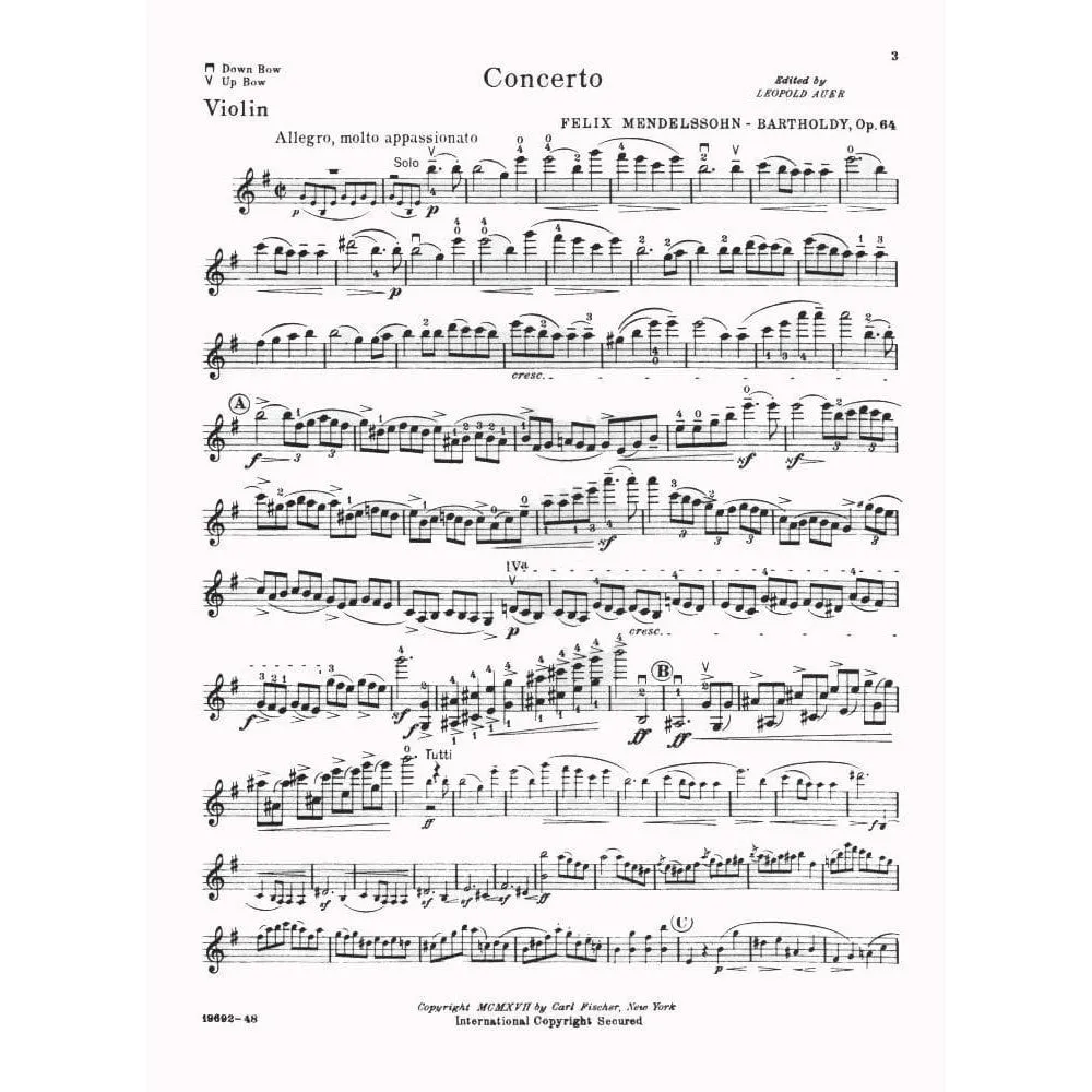 Carl Fischer Mendelssohn Konzert e-moll op 64 Violinnoten Auer