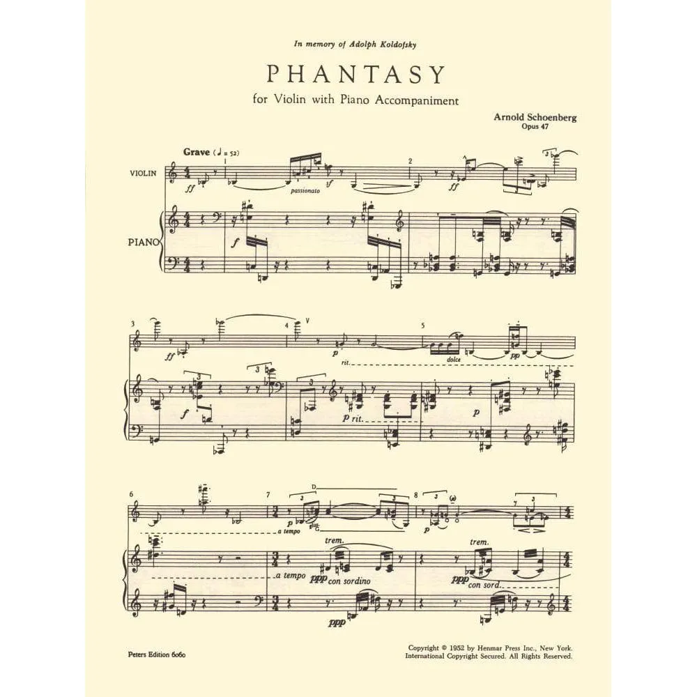 Peters Schönberg Phantasy Op 47 Noten Violine Klavier