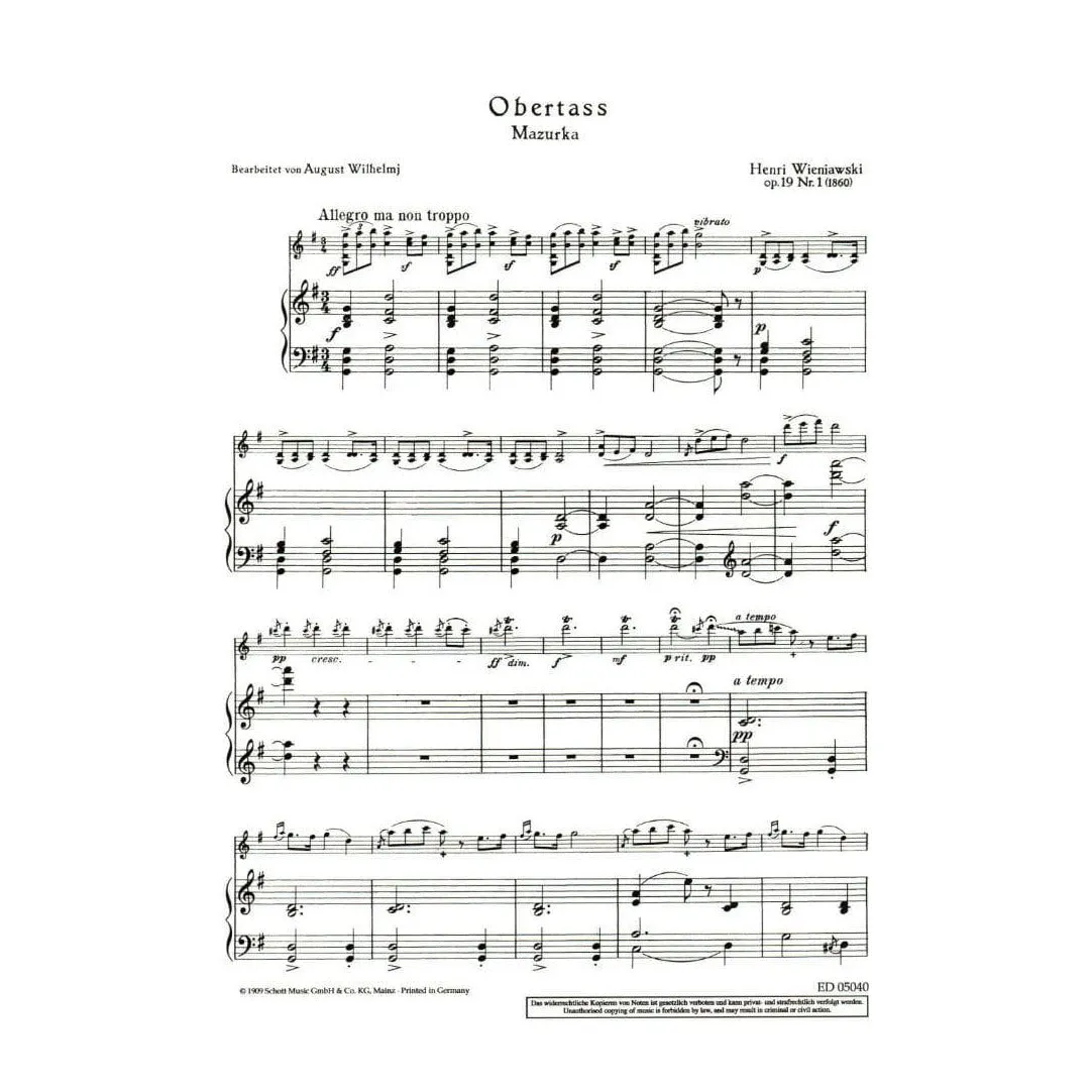 Shar Music Wieniawski Obertass Op 19 Noten Violine Klavier