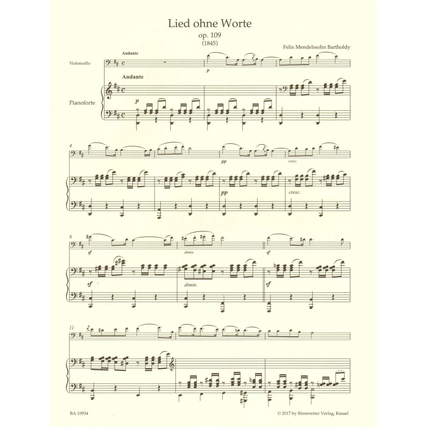 Mendelssohn Lied ohne Worte Cello Klavier Bärenreiter Urtext