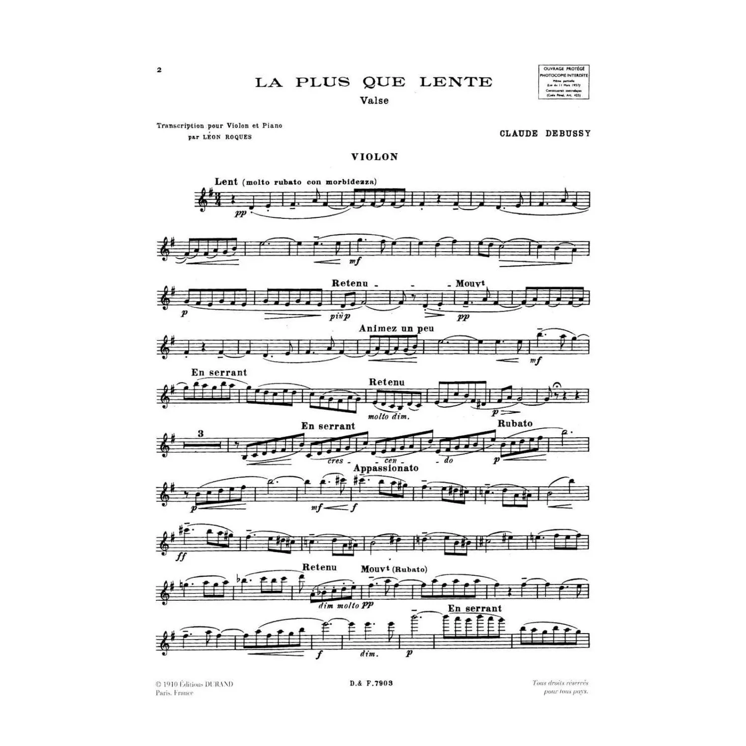 Shar Music Debussy La Plus Que Lente Noten Geige