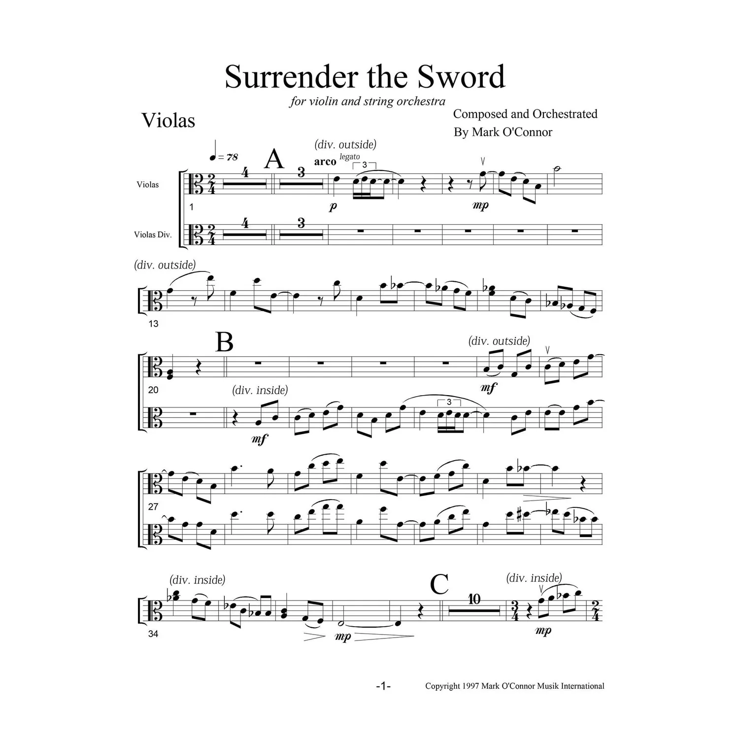Mark O’Connor Surrender The Sword Geigennoten Download