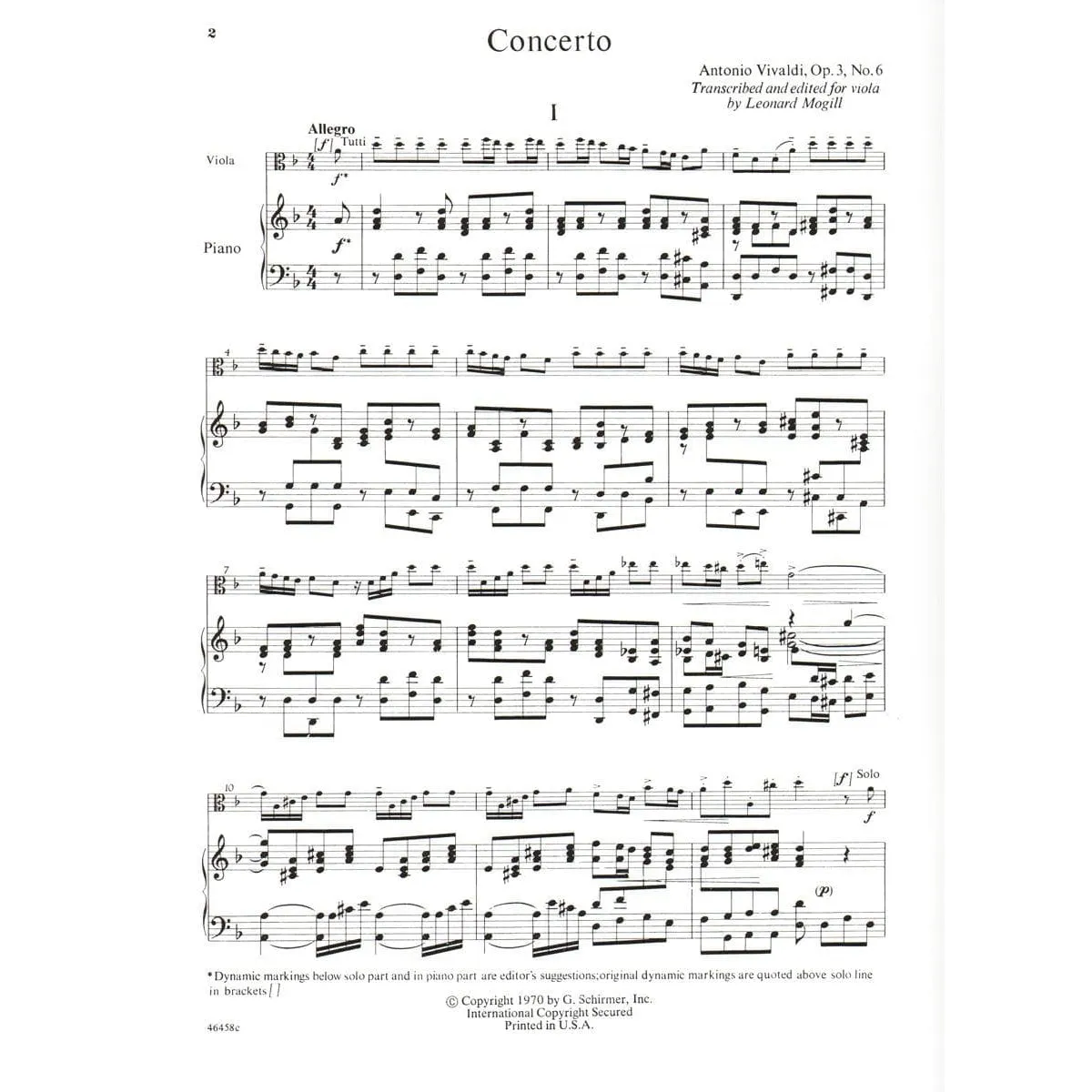 Schirmer Vivaldi Konzert d-Moll Op 3 Nr 6 Bratsche