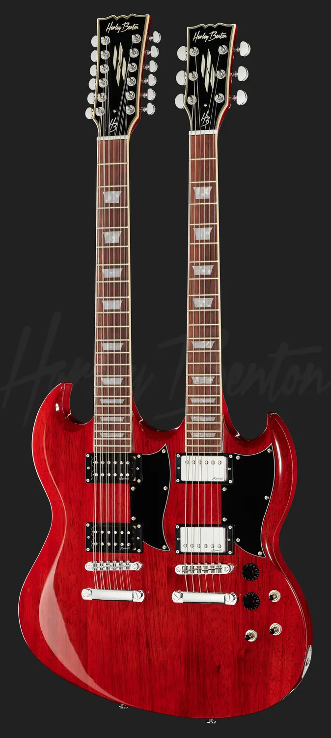 Harley Benton Vintage DC-Custom Cherry 612 Double-Neck E-Gitarre