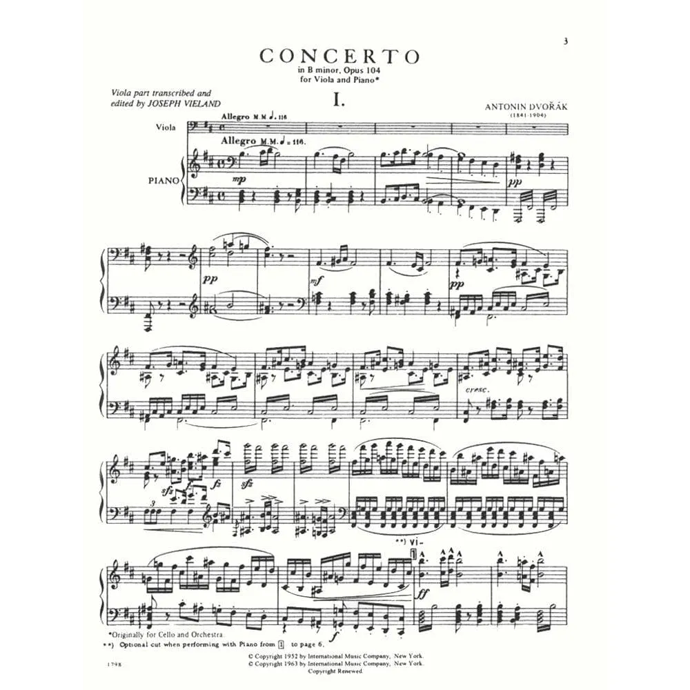 Shar Music Dvorak Konzert h-moll Op 104 Noten Viola Klavier