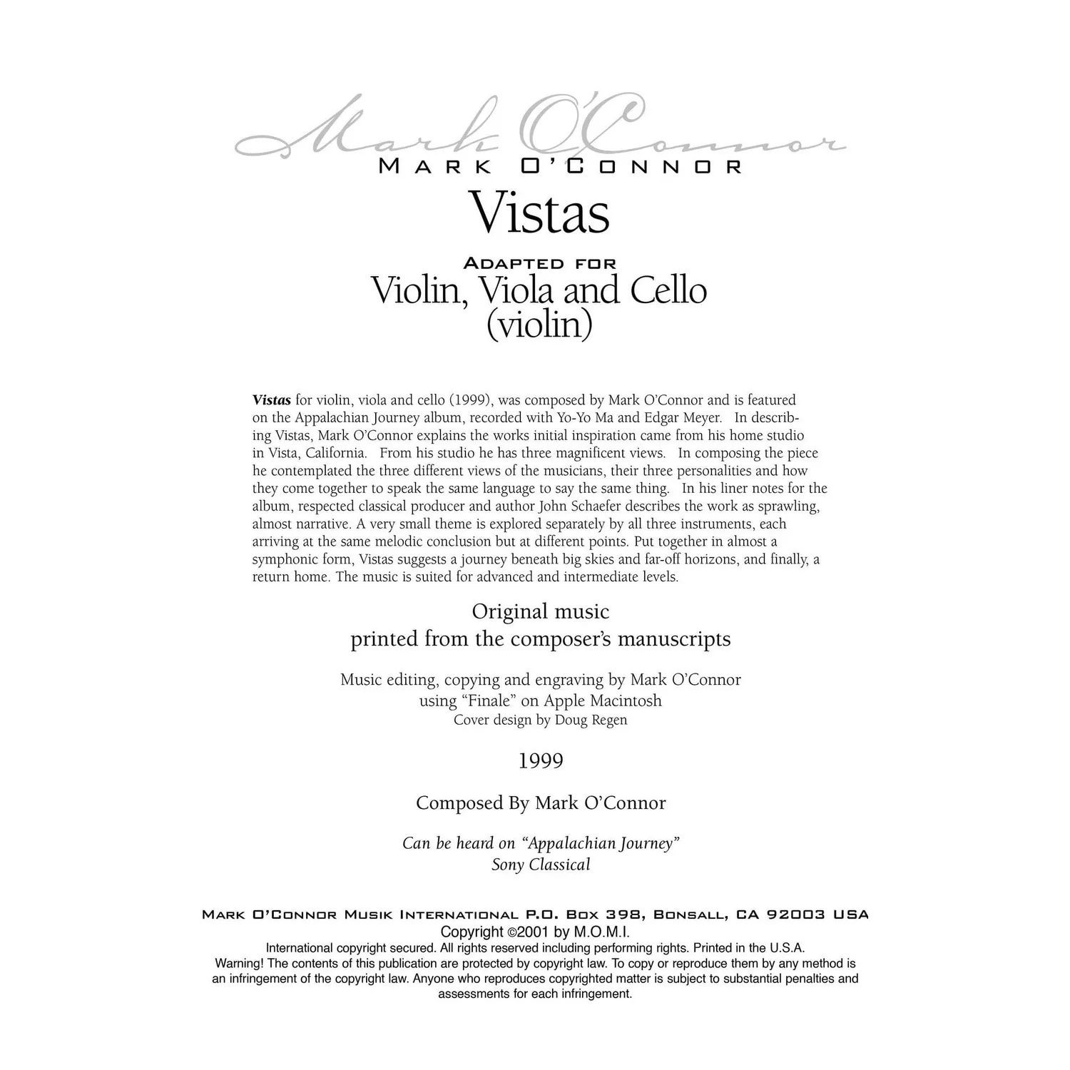OConnor Vistas Violin-Noten Download Trio Yo-Yo Ma
