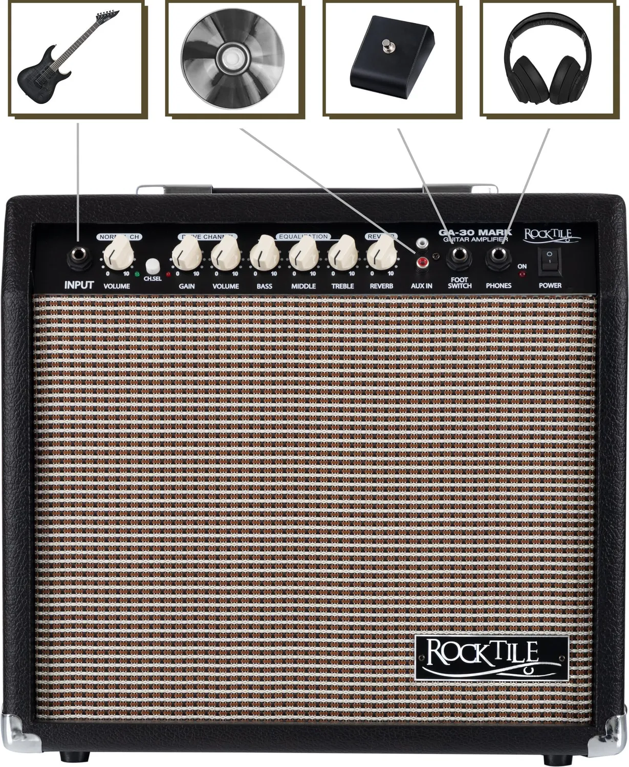 Rocktile GA-30 Mark Gitarrenverstärker 30W Combo schwarz mit Hall