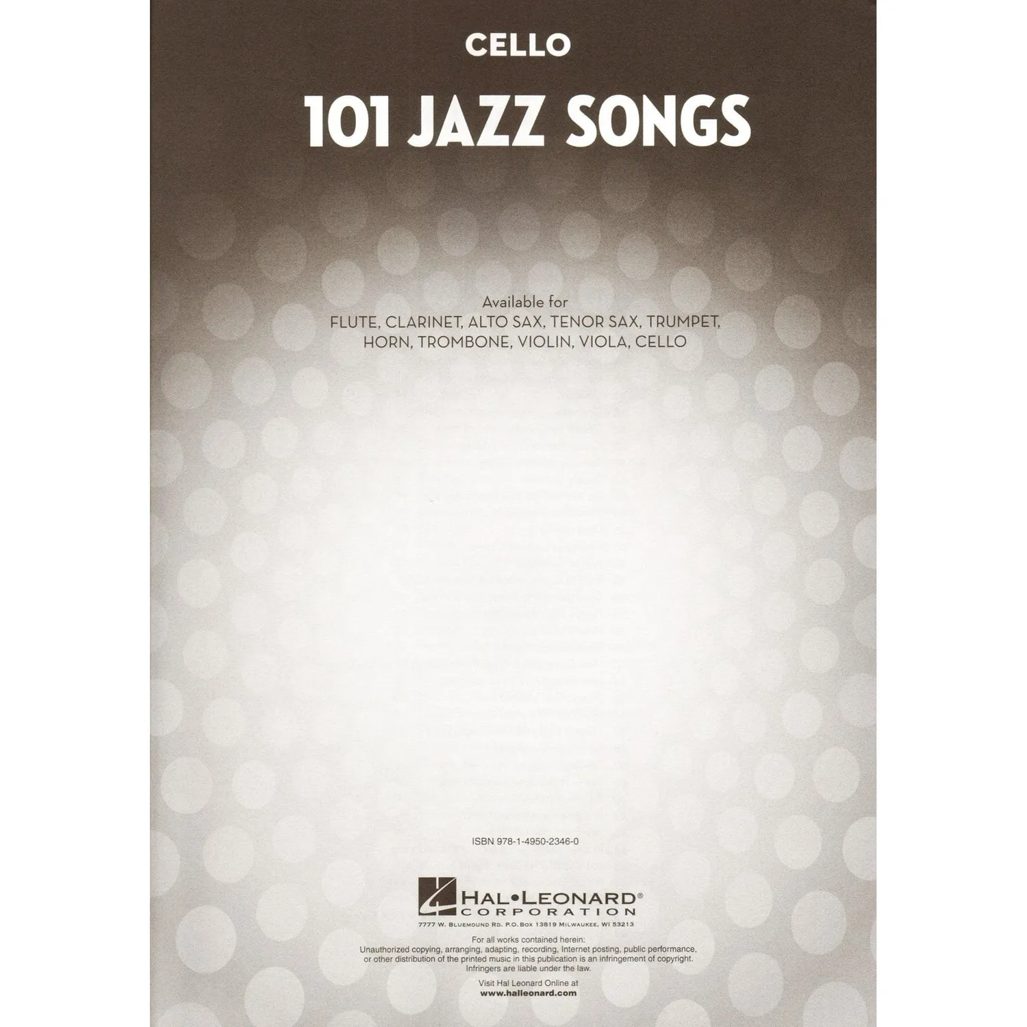 101 Jazz Songs Noten Cello Melodie mit Akkorden Fake Book