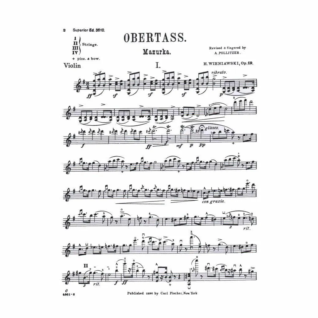 Carl Fischer Wieniawski Obertass Op 19 Nr 1 Noten