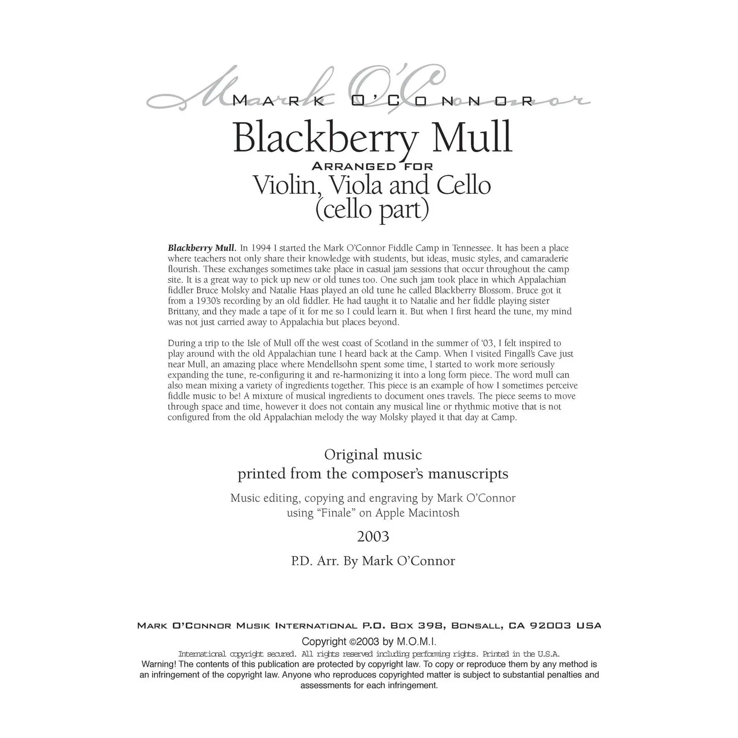 O'Connor Blackberry Mull Noten Cello Download