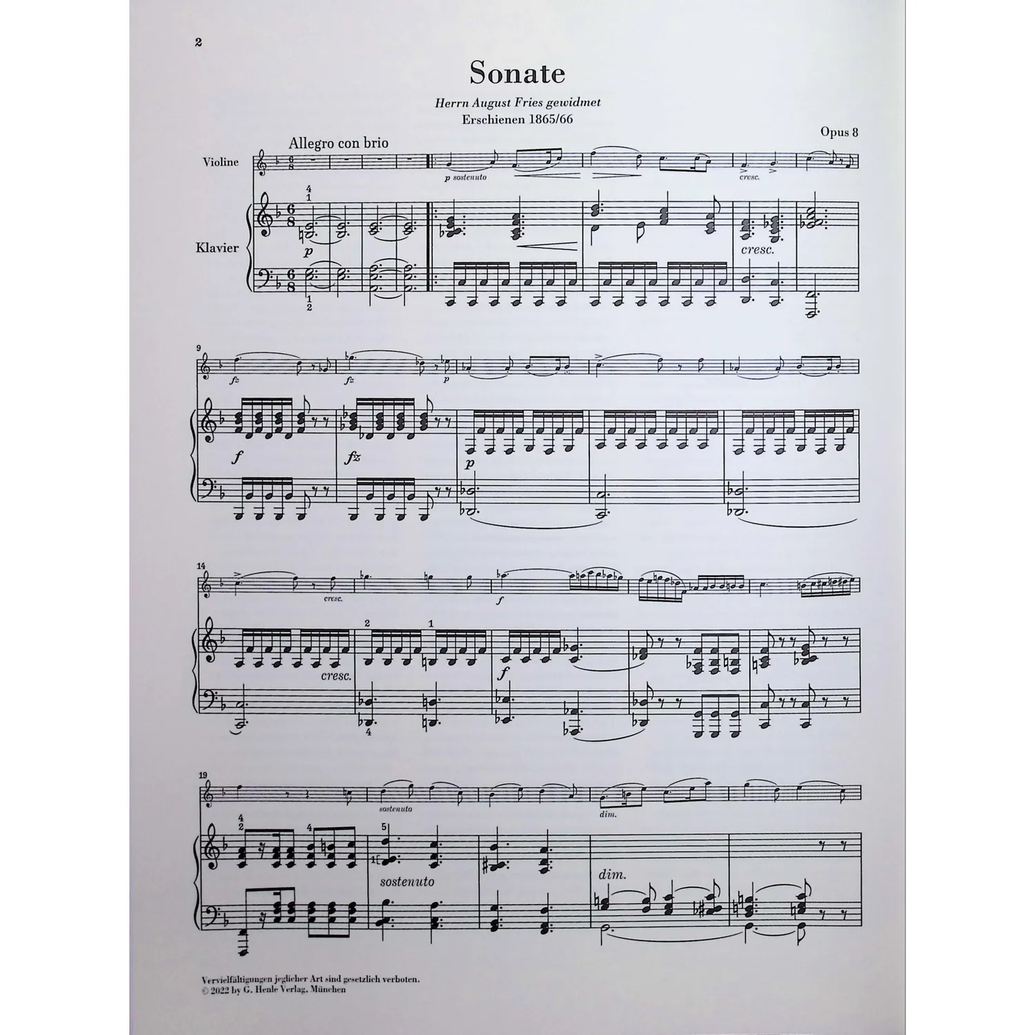 G. Henle Grieg Sonate F-Dur op. 8 Violinnoten