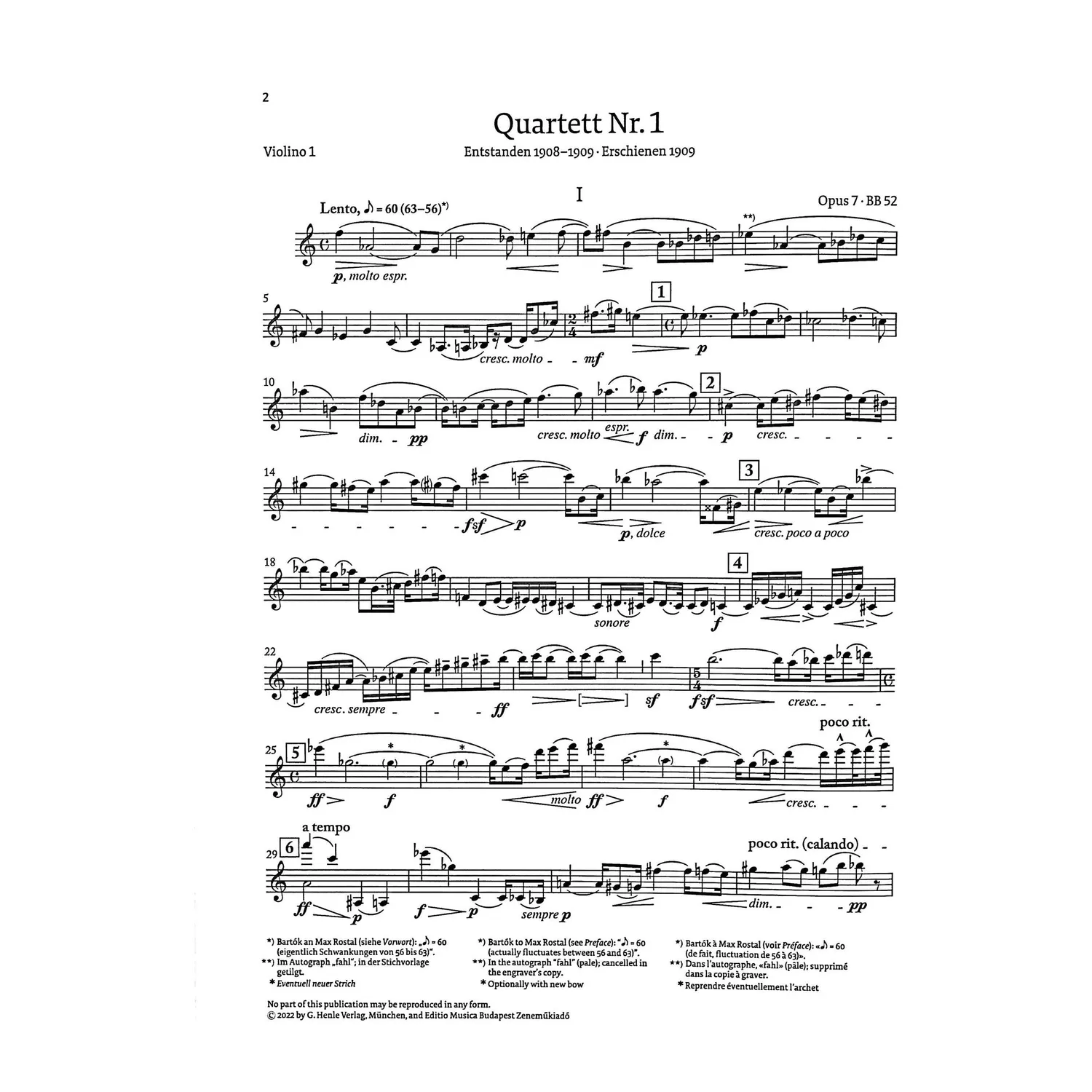 Bartók Streichquartett Nr.1 op.7 Henle Noten