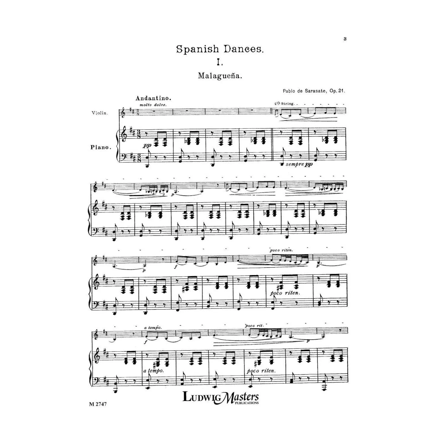Masters Sarasate Spanische Tänze 1 op.21 Noten Violine