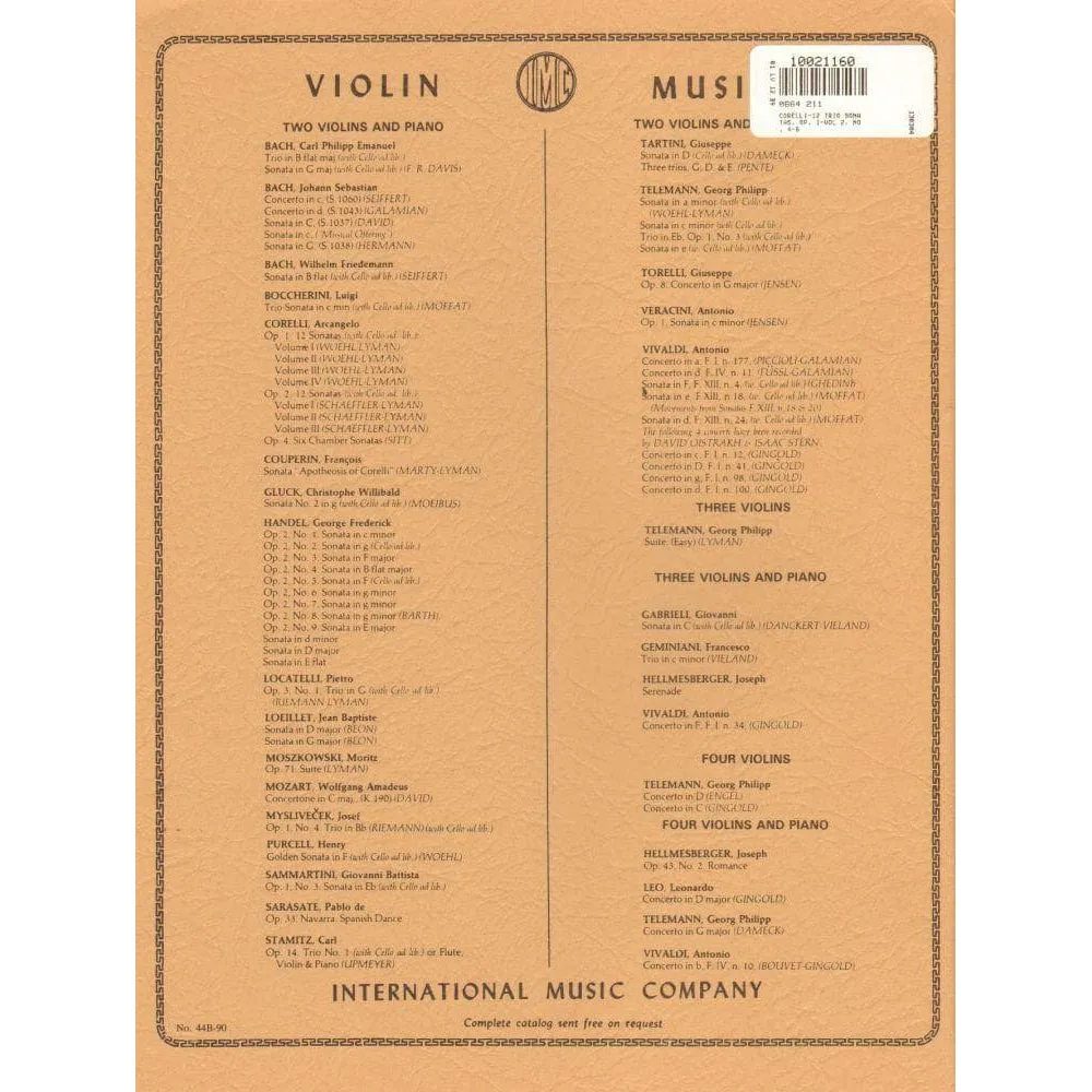 International Corelli Op.1 Vol.2 Noten 2 Violinen Klavier