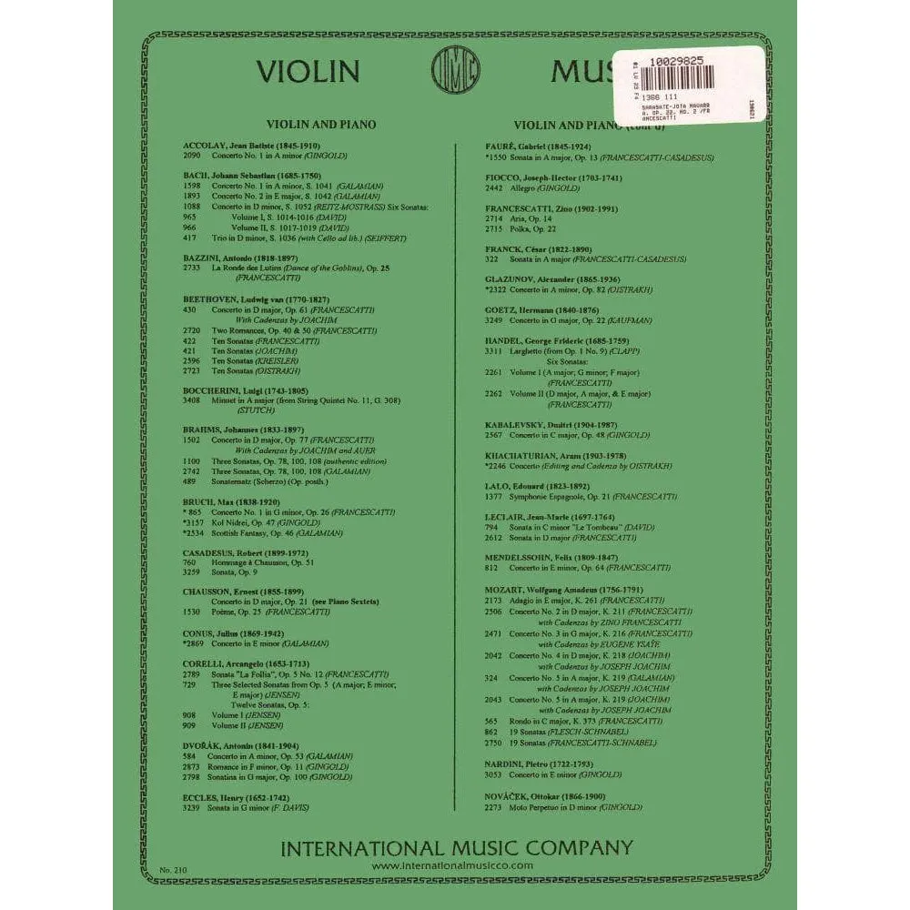 International Sarasate Jota Navarra Op.22 Nr.2 Noten Violine