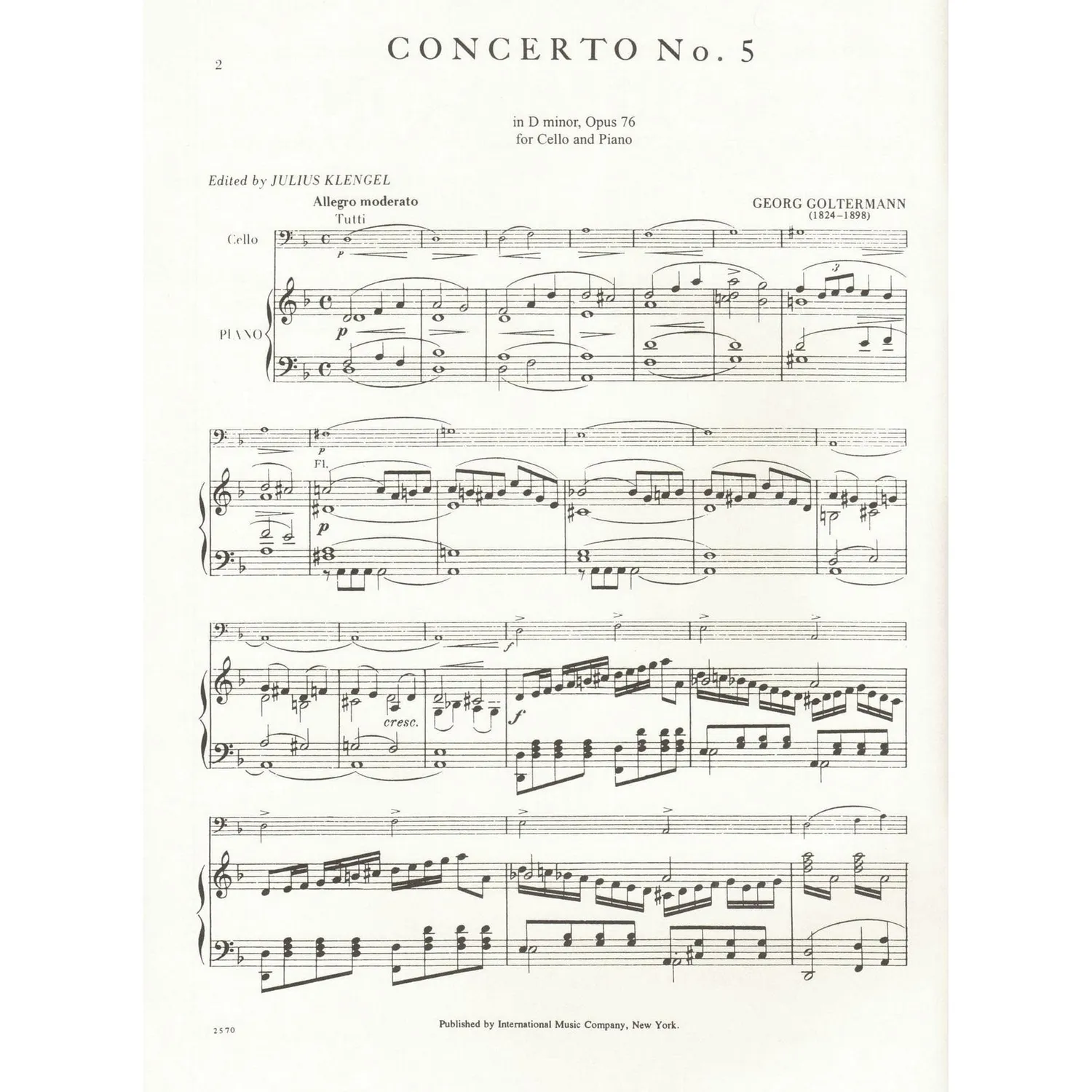 Shar Music Goltermann Konzert Nr.5 Op.76 Noten Cello Klavier