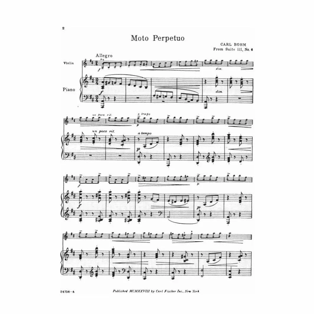 Böhm Moto Perpetuo Suite III Nr.6 Geigennoten Violine-Klavier