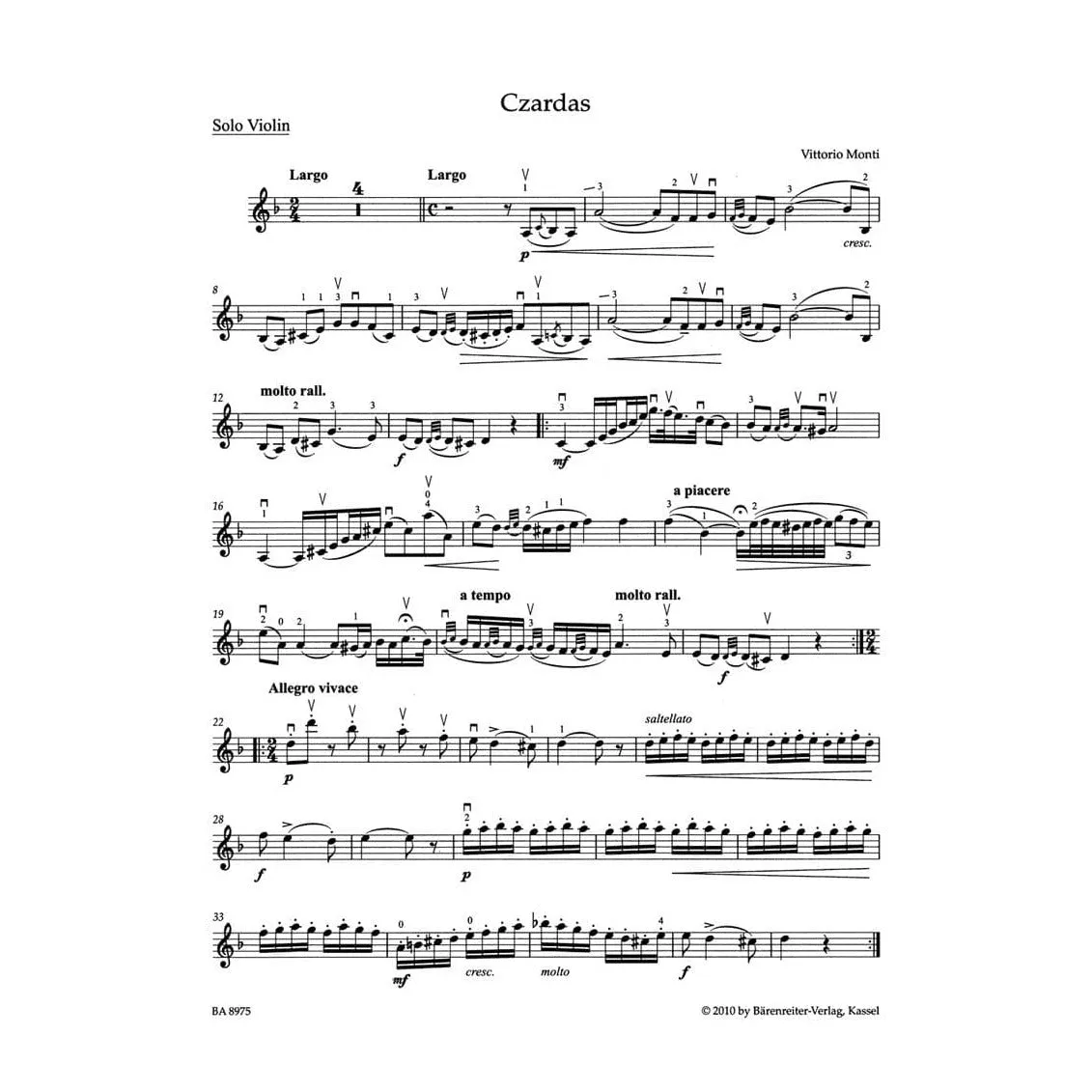 Bärenreiter Easy Concertos Czardas Noten Violine Klavier 1./5. Lage