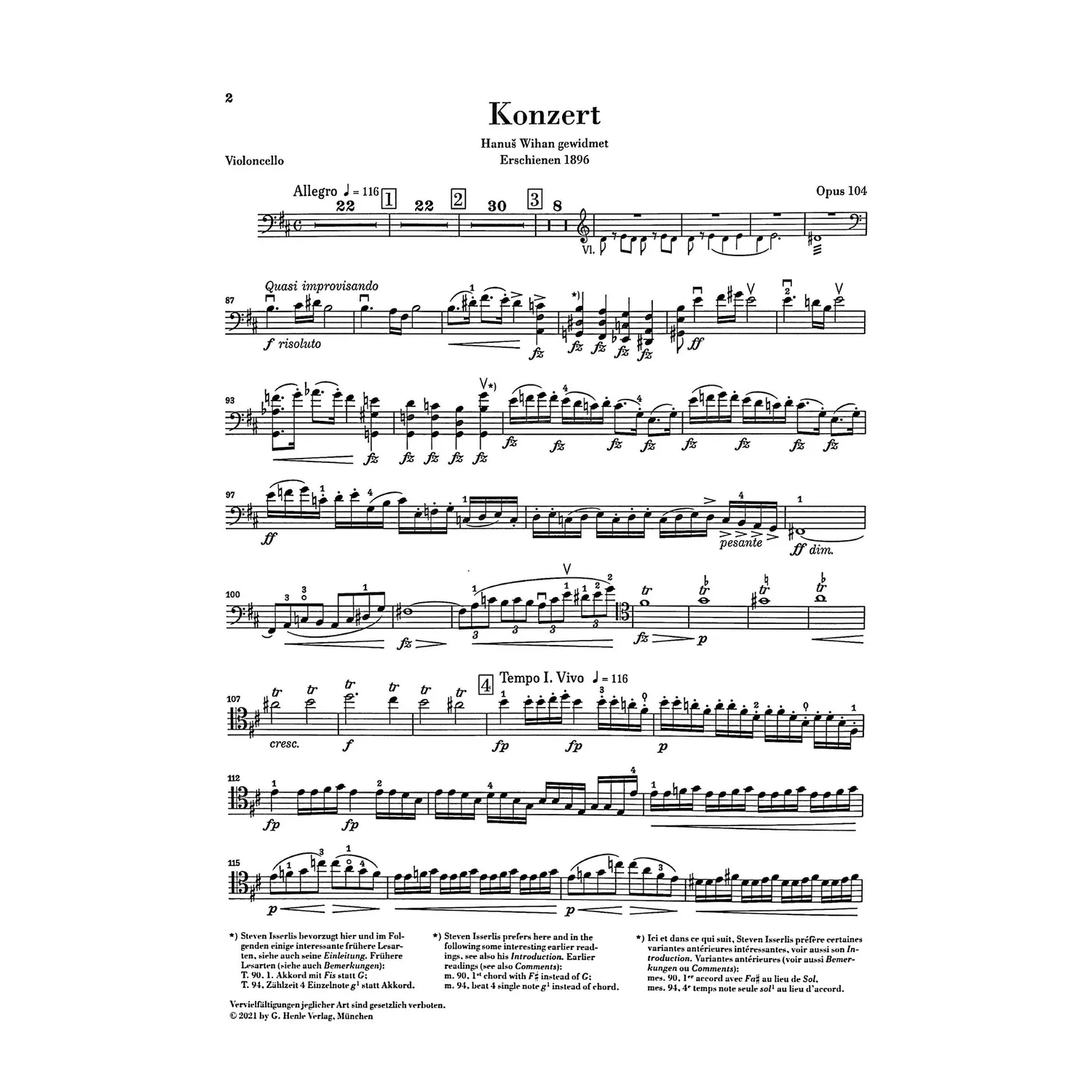 Henle Dvorak Cellokonzert h-moll op.104 Noten Klavierauszug Urtext