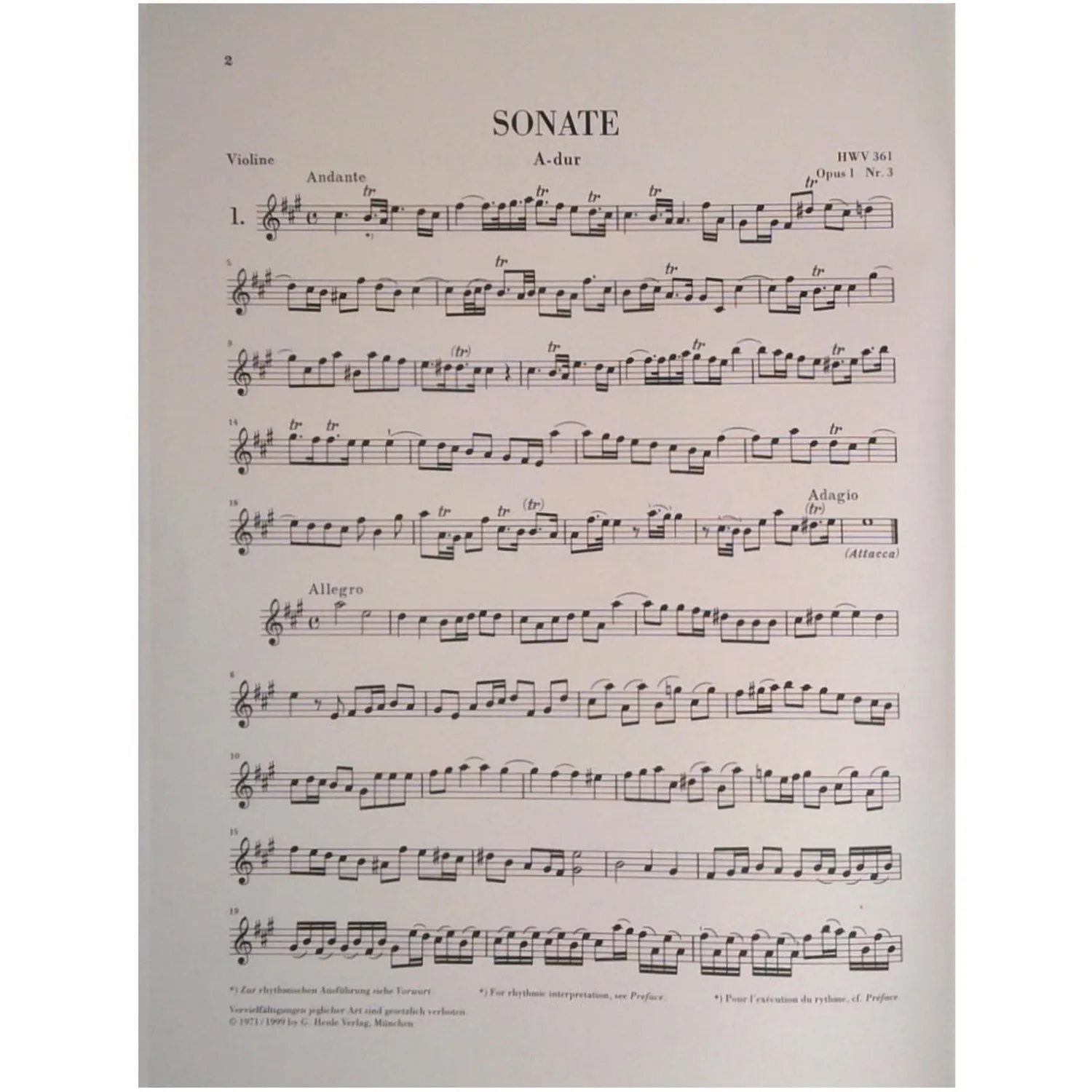 Henle Händel 7 Sonaten Violine Noten Urtext