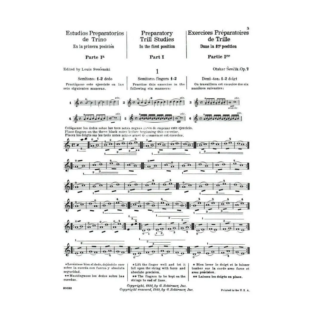 G Schirmer Sevcik Op. 7 Triller-Etüden Noten Violine