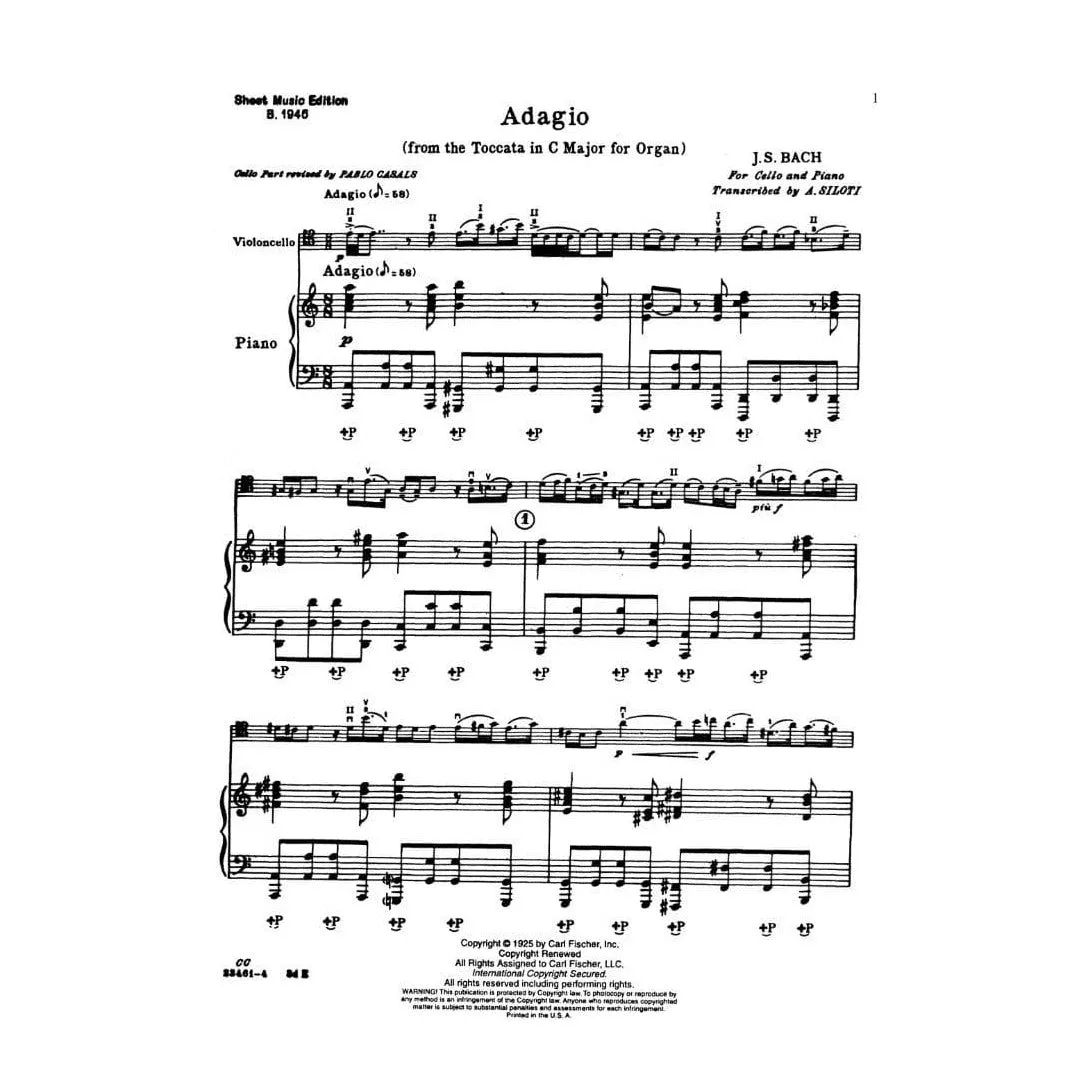 Bach Adagio BWV 564 Noten Cello Klavier Fischer