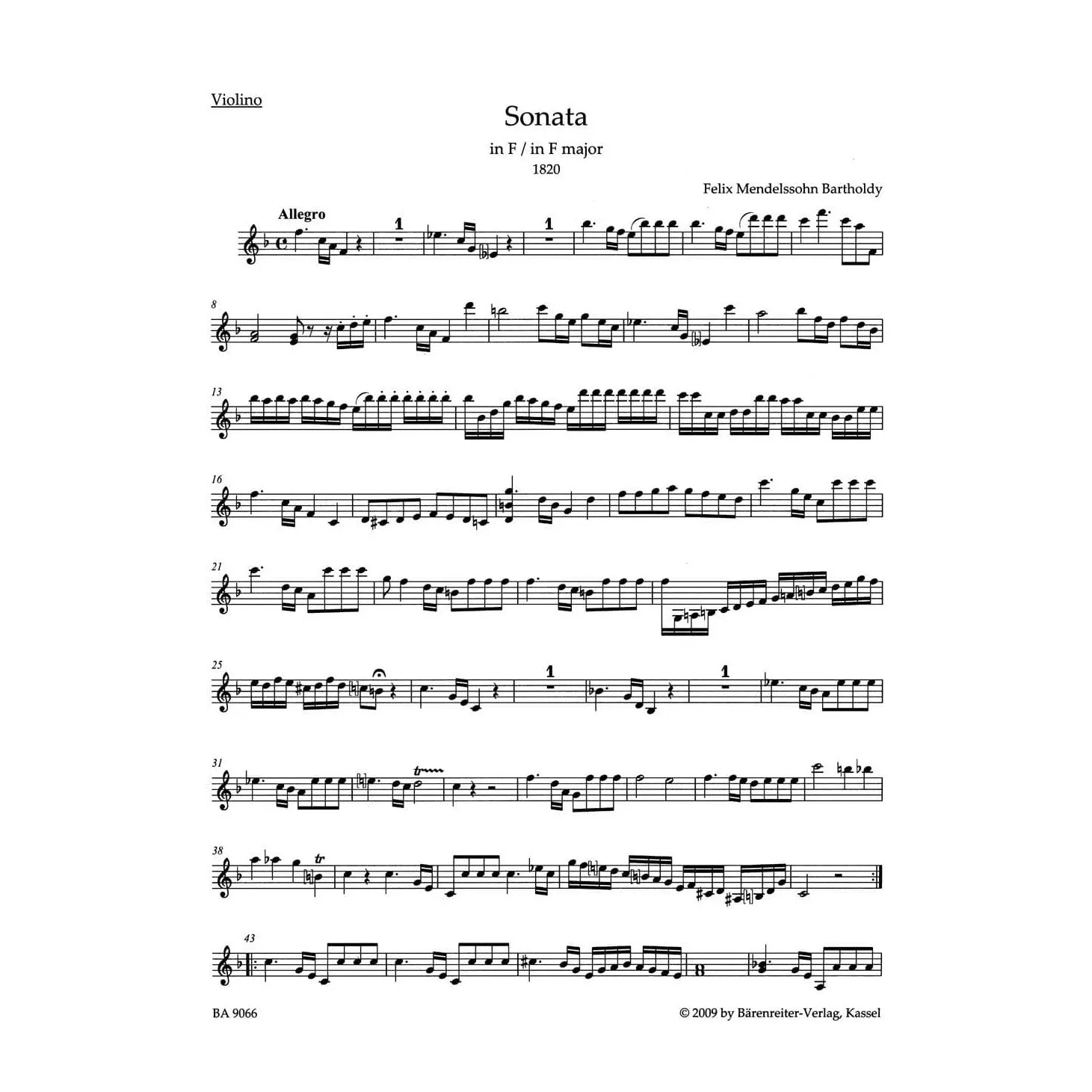 Mendelssohn Violinsonaten Bärenreiter Noten Urtext