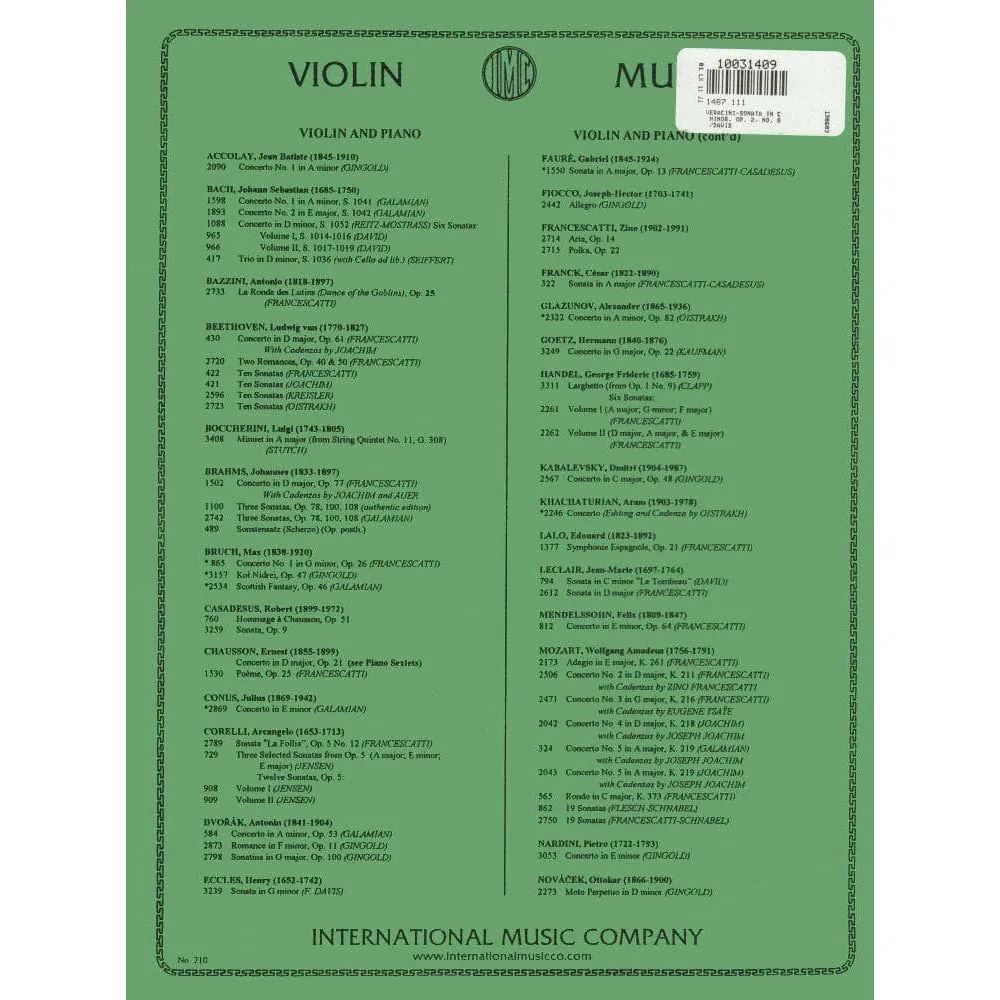 Veracini Sonate e-Moll Op.2 Nr.8 Violin Noten Klavier