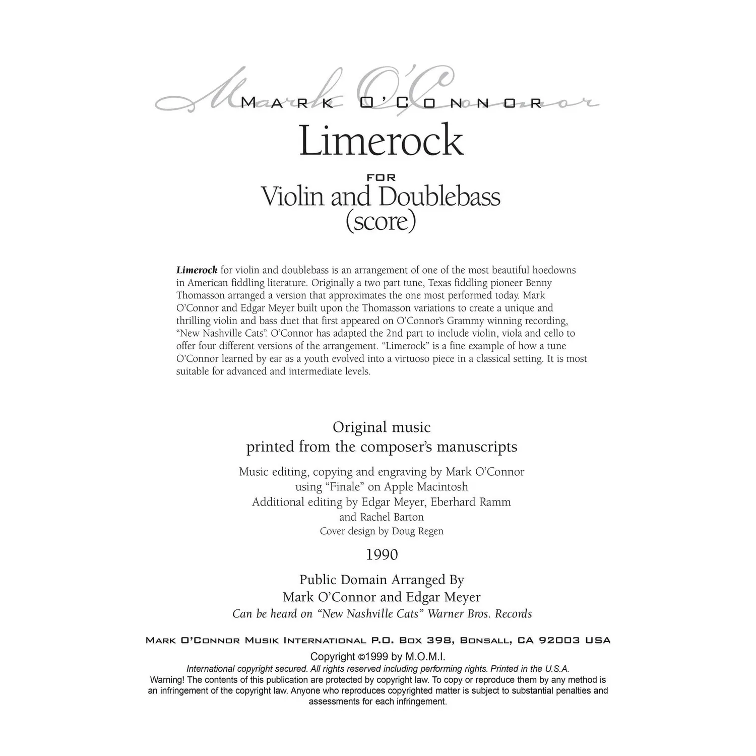 O'Connor Limerock Noten für Violine und Bass Download
