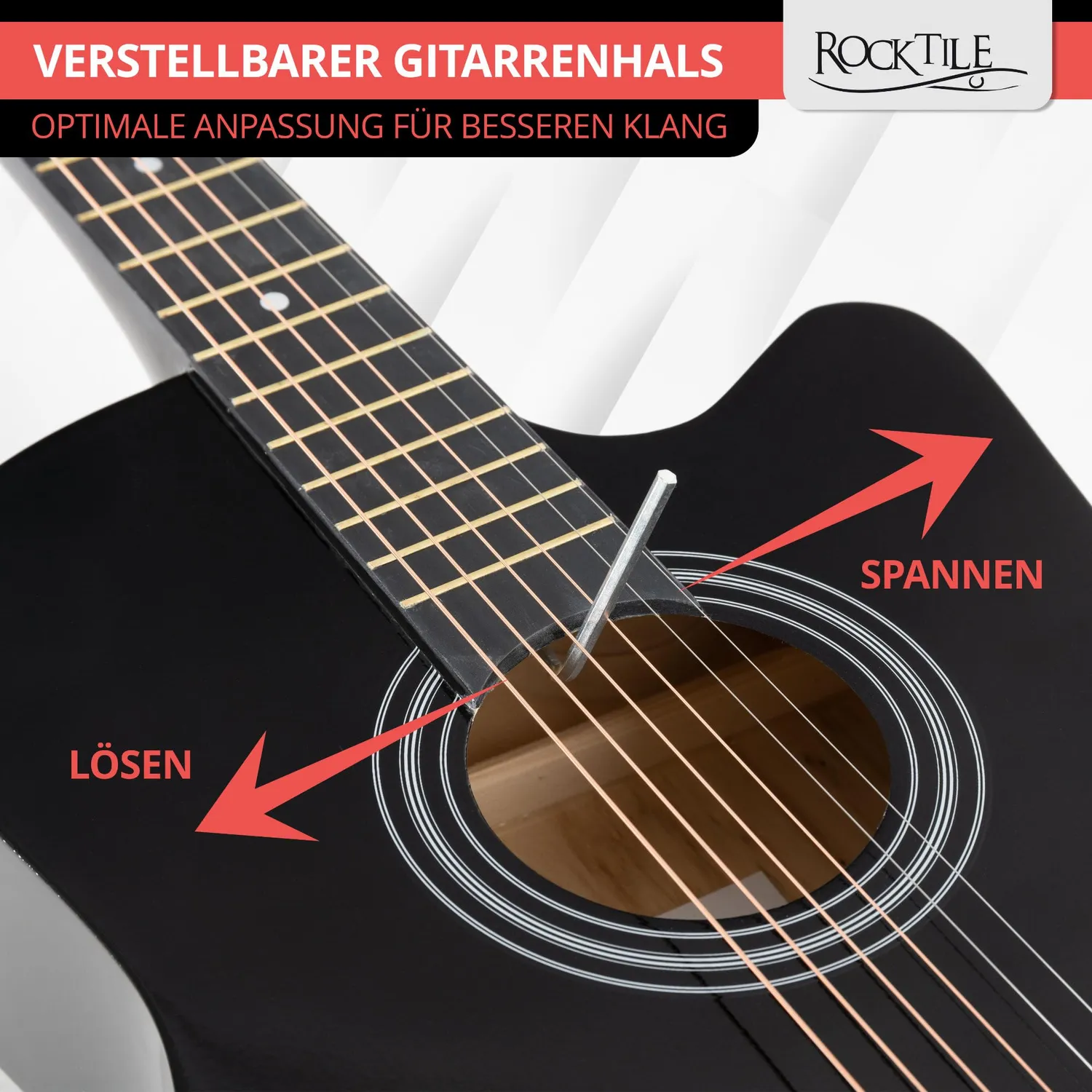 Rocktile WSD-5C-BK Slim Westerngitarre Set Schwarz Dreadnought