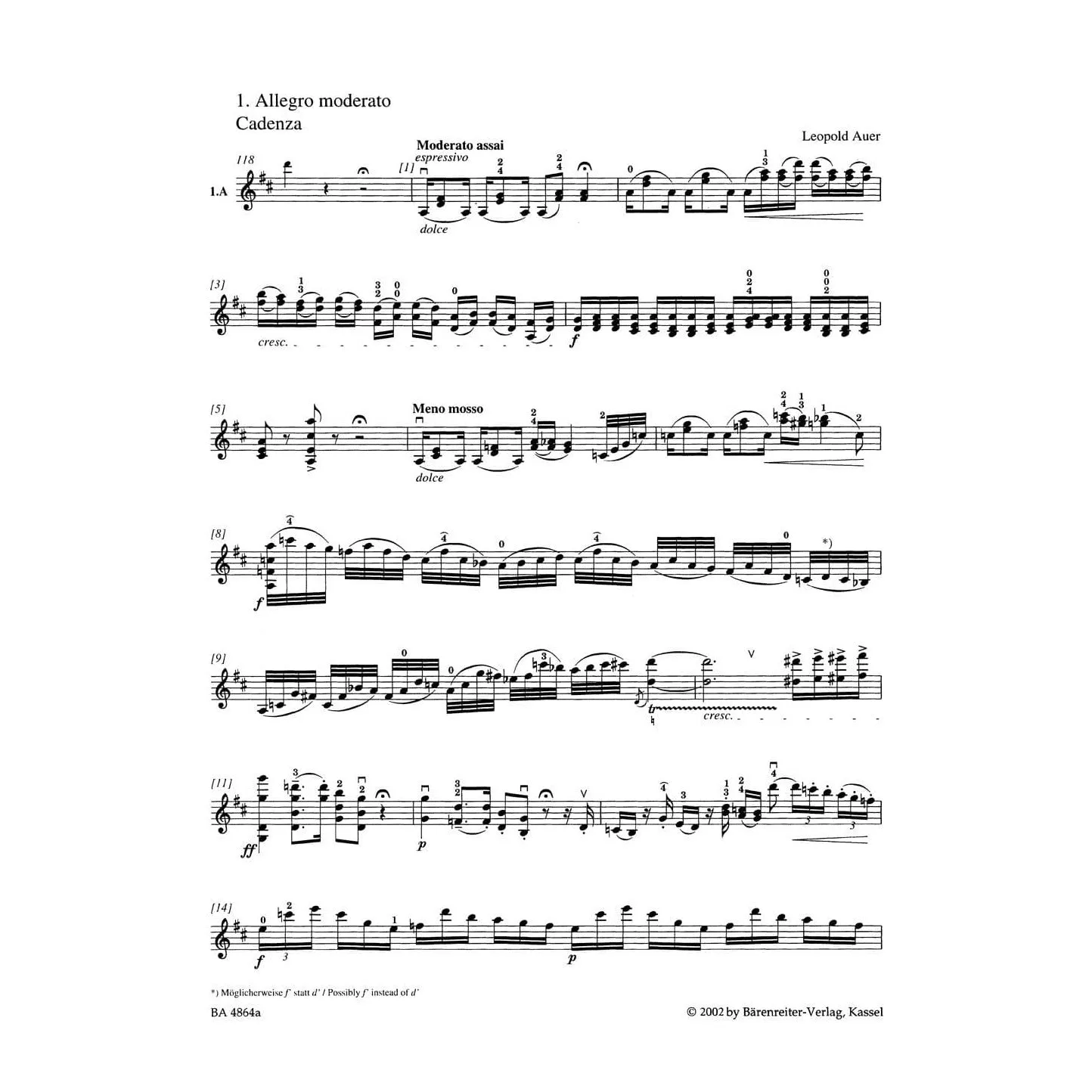 Bärenreiter Mozart Konzert Nr.2 D-Dur KV211 Noten Violine Urtext