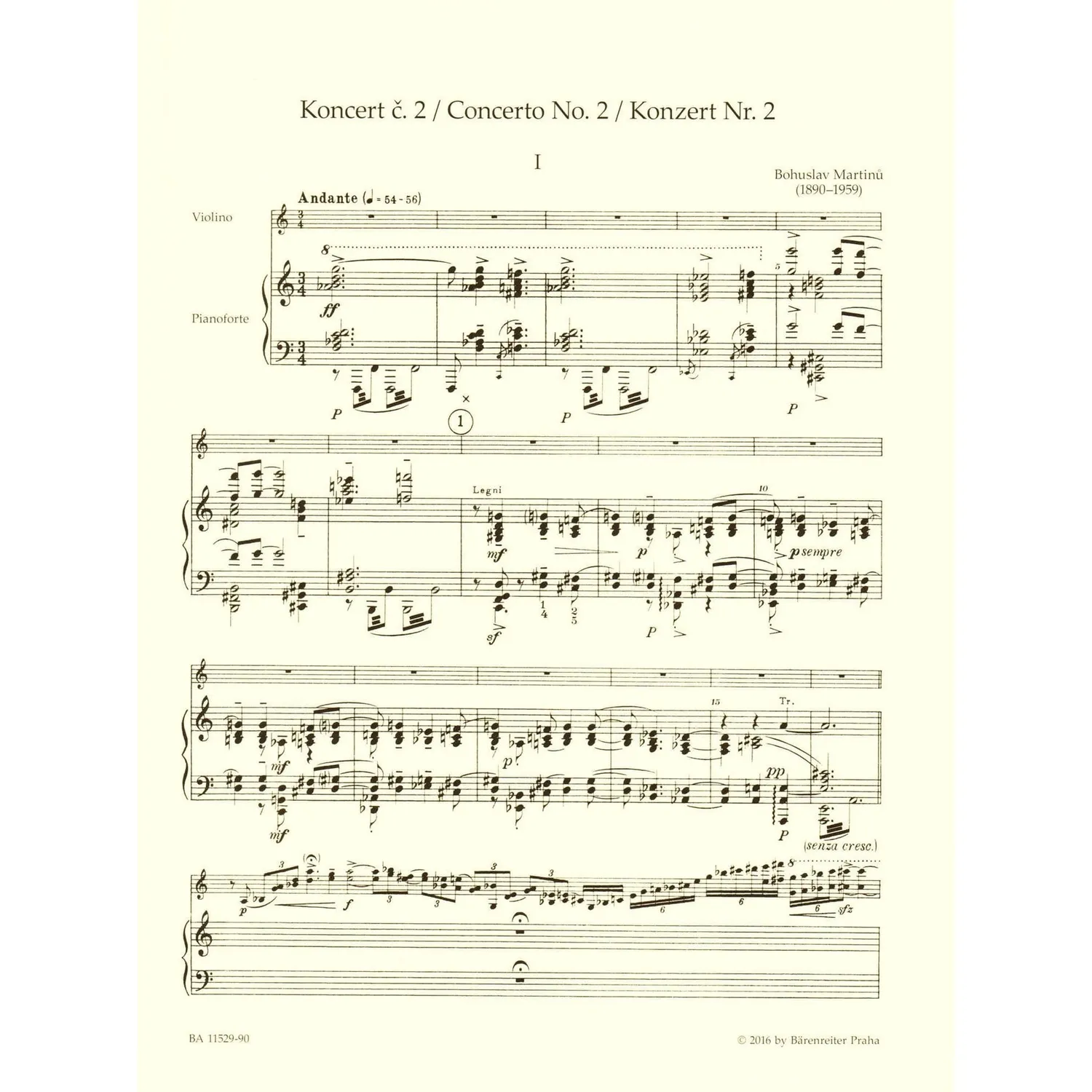 Bärenreiter Martinu Konzert Nr. 2 Violinenoten Klavierauszug Urtext