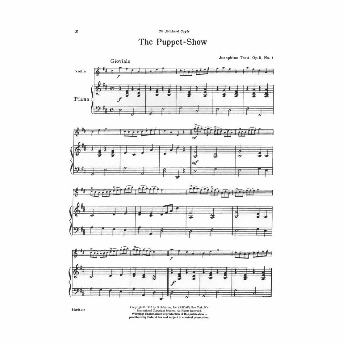 Schirmer The Puppet Show Op 5 Nr 1 Violine Klavier Noten Unterricht