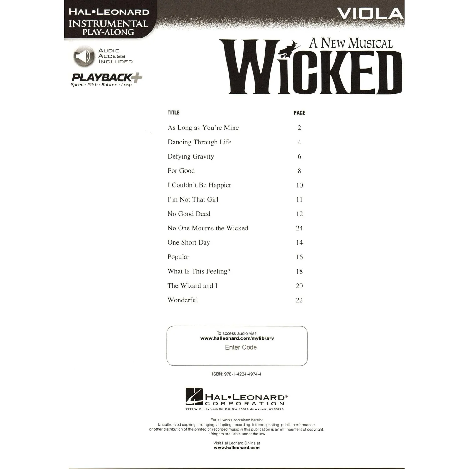 Hal Leonard Wicked Bratschennoten Viola 13 Songs Audio