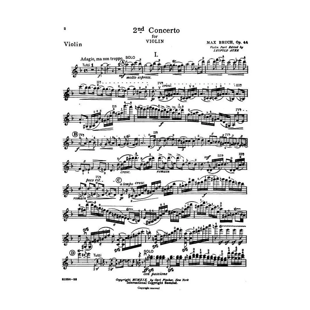 Carl Fischer Bruch Konzert Nr. 2 d-Moll Op. 44 Noten Violine Klavier