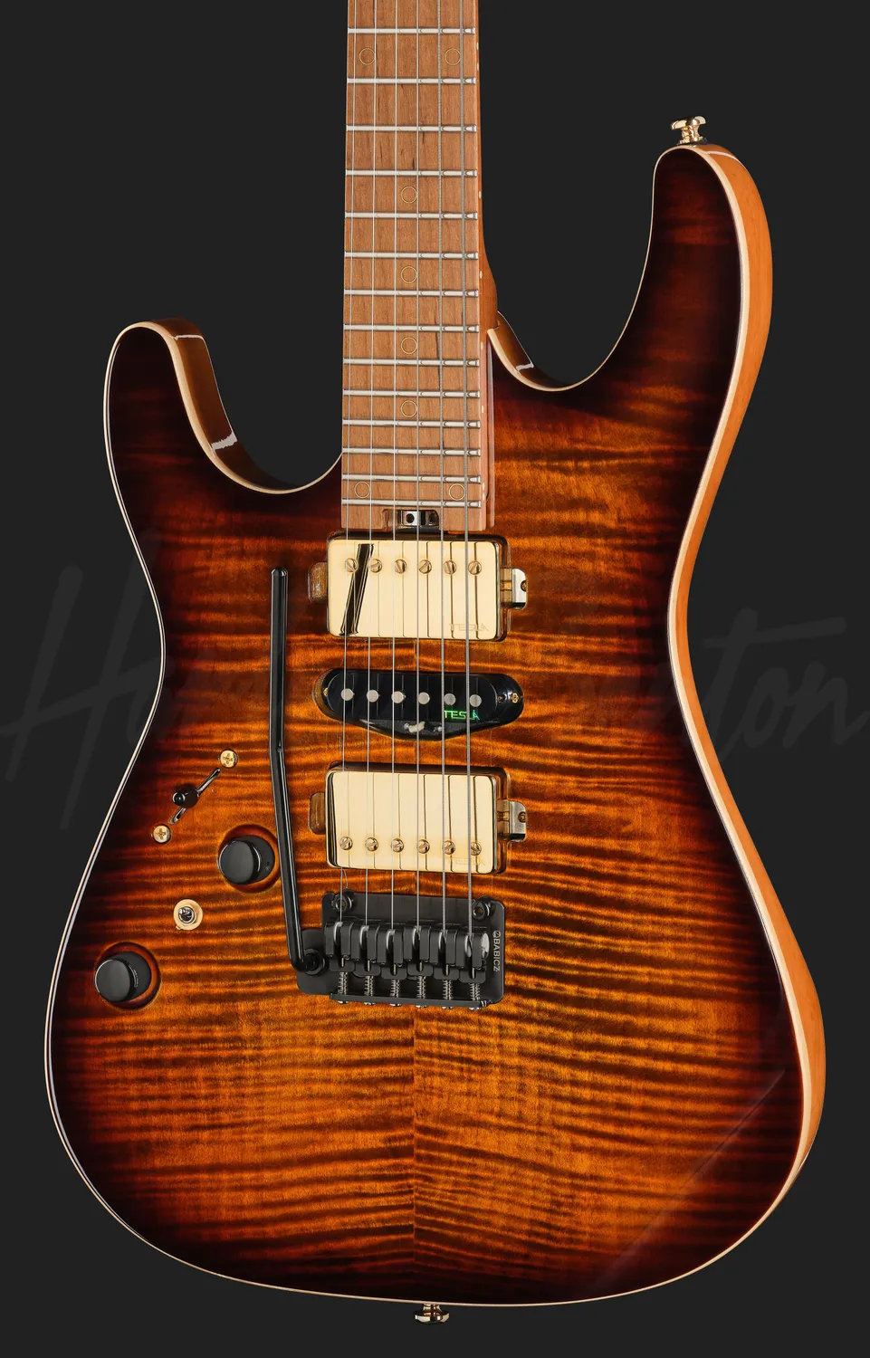 Harley Benton Progressive Fusion-IV HSH LH MN E-Gitarre Flame Bengal Burst