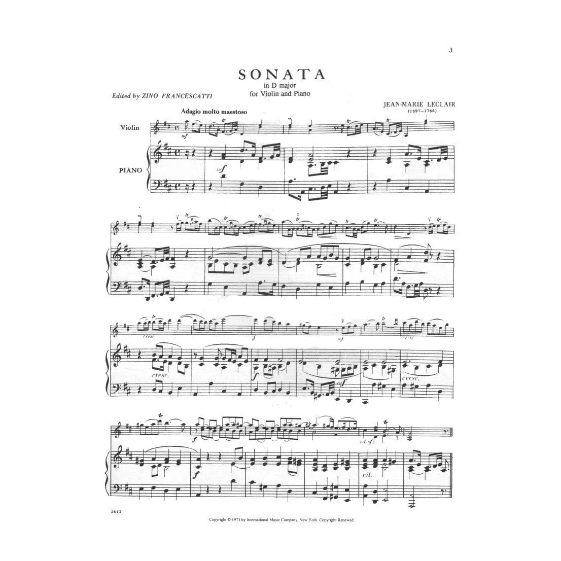 International LeClair Sonate D-Dur Op 9 Nr 3 Violinnoten
