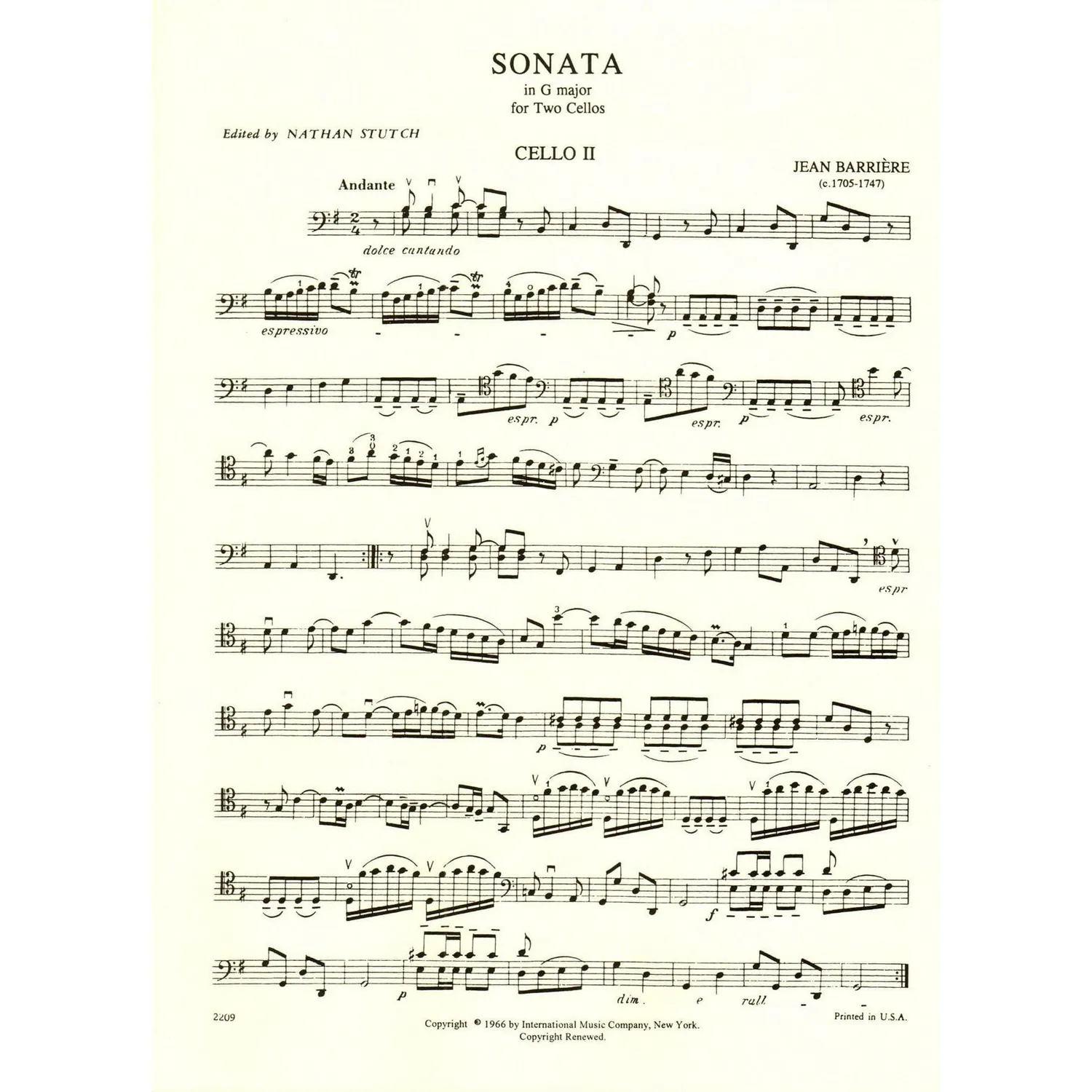 Shar Music International Sonata G-Dur Noten für 2 Celli