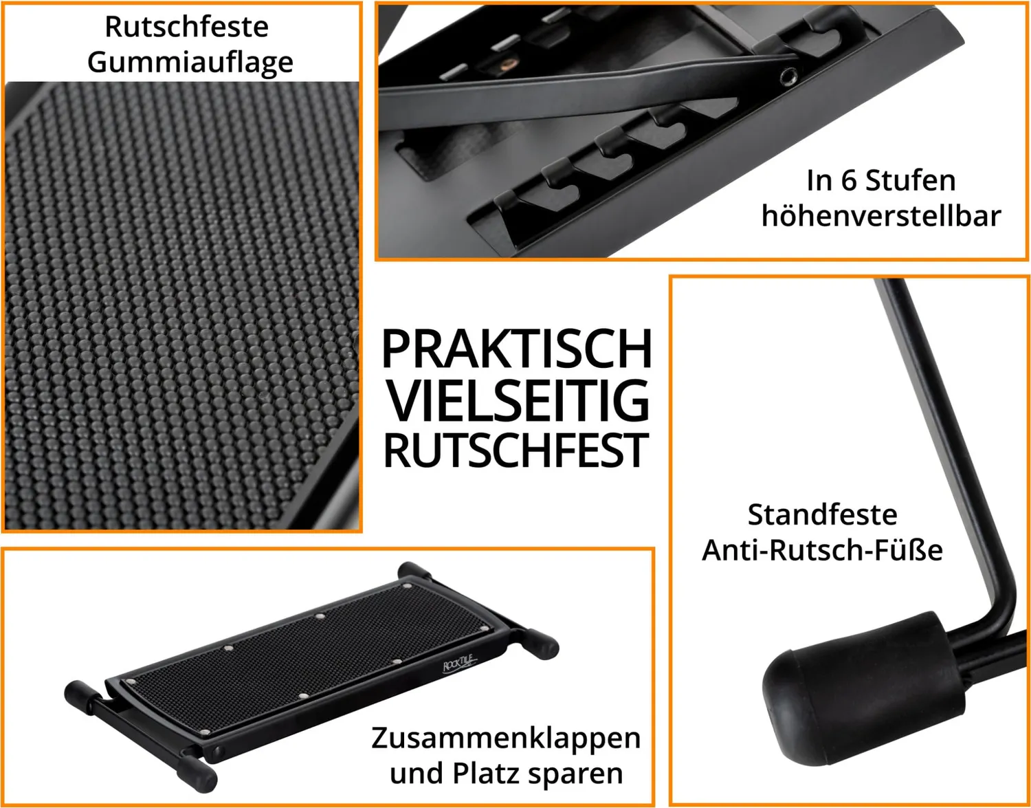 Rocktile Gitarren-Fußbank Fußhocker 6-stufig klappbar