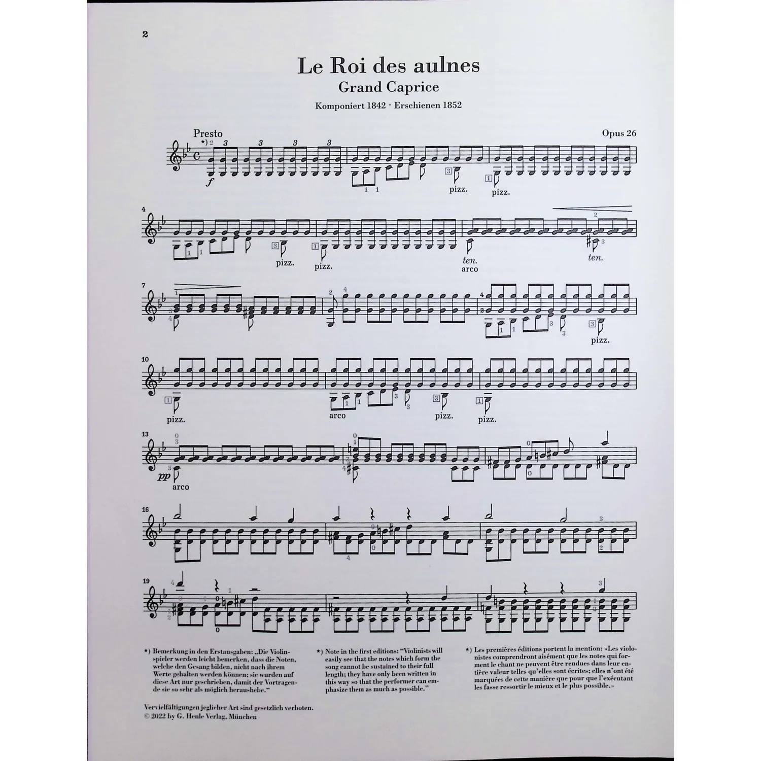 Henle Ernst Erlkönig Last Rose Noten Violine solo